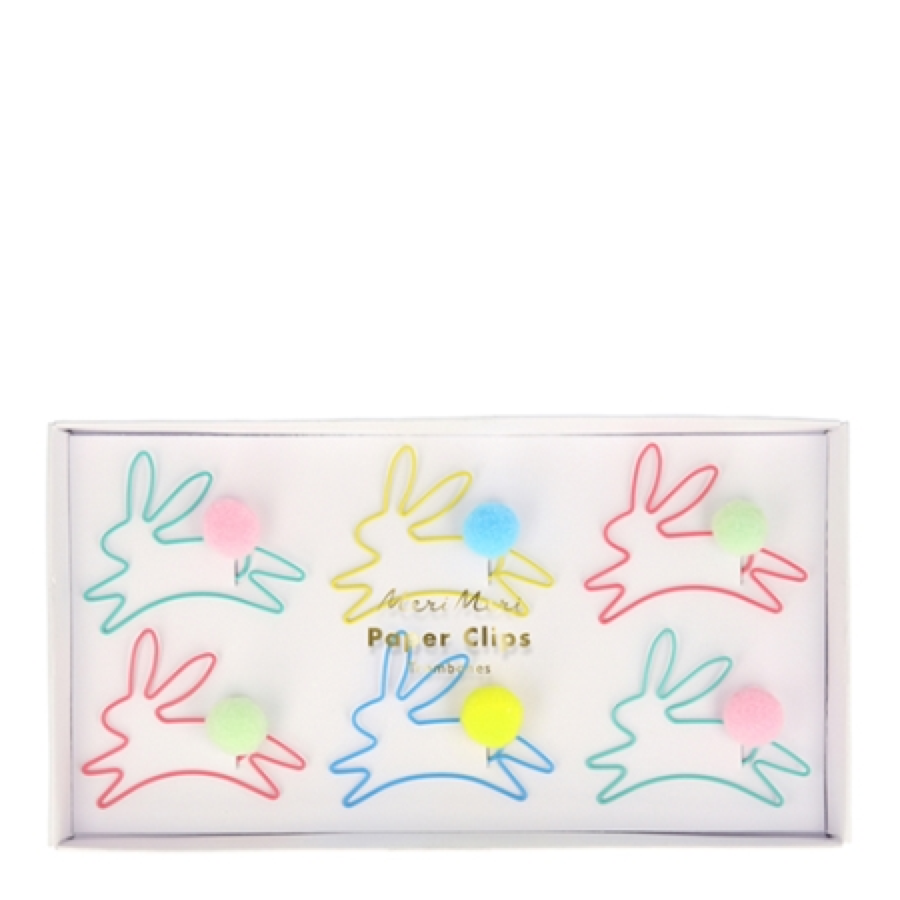 Set of 6 rabbit paperclips with pompoms