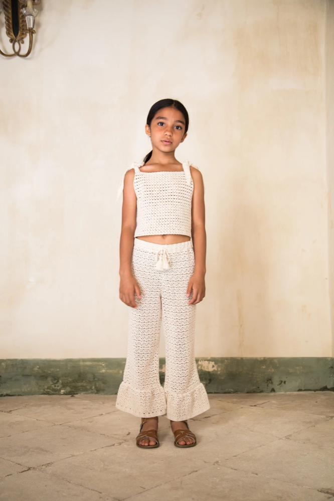 Girls White Cotton Trousers
