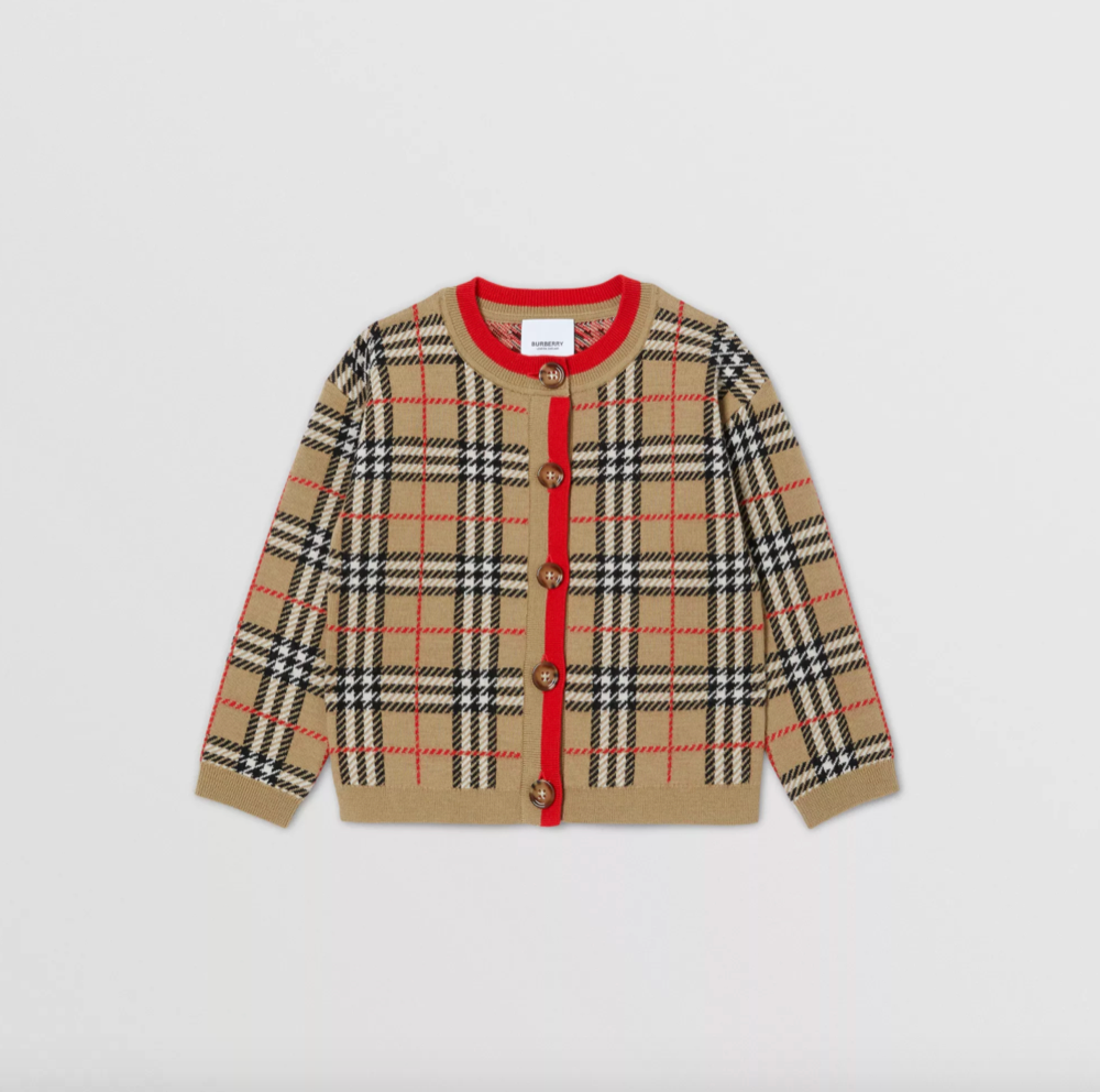 Baby Girls Archive Beige Check Cardigan