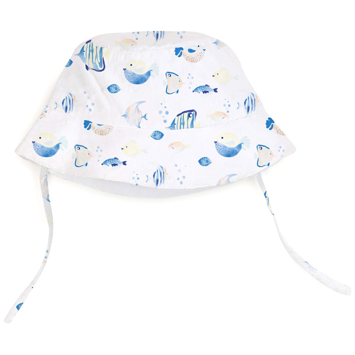 Girls White Printed Sun Hat