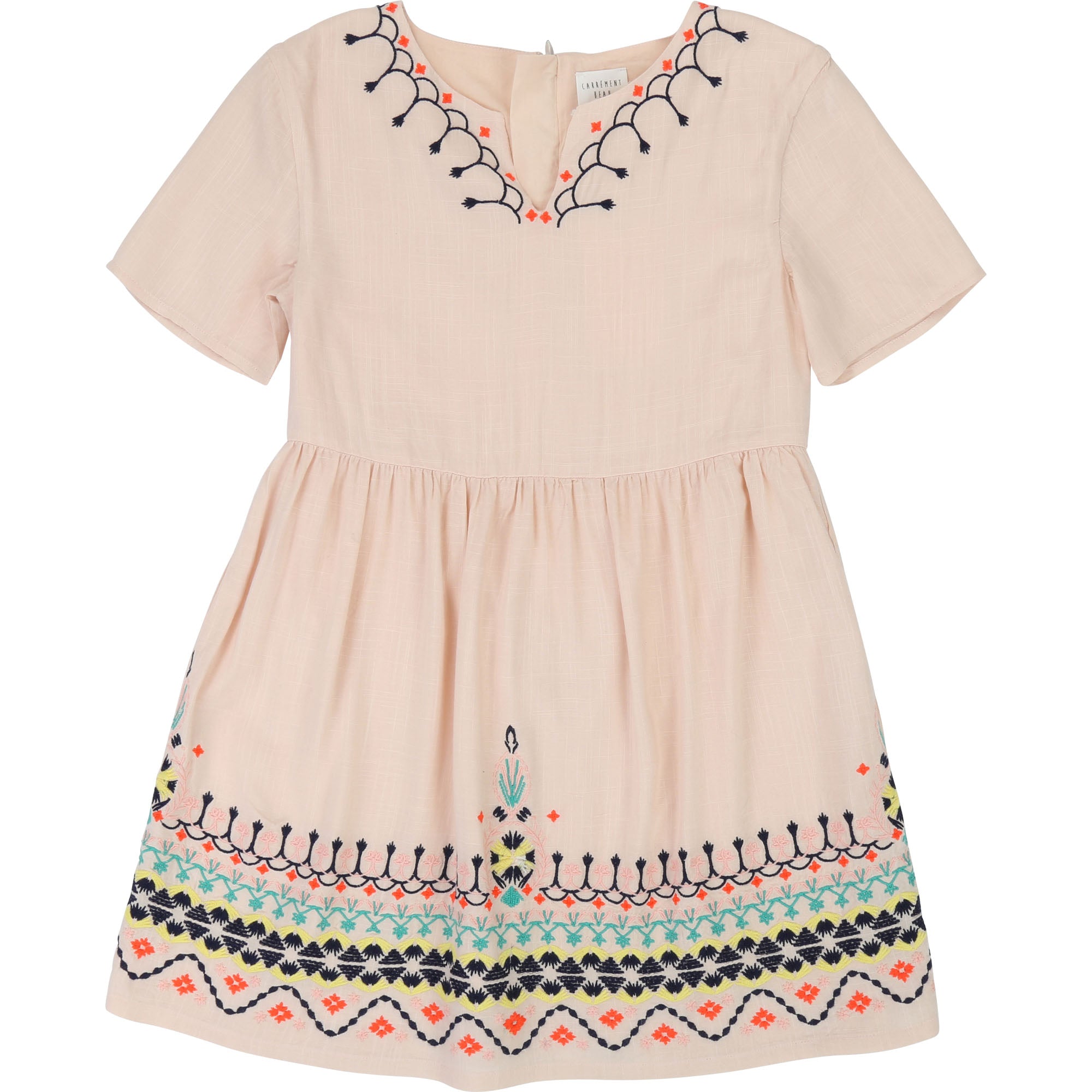 Girls Cream Embroidered Dress