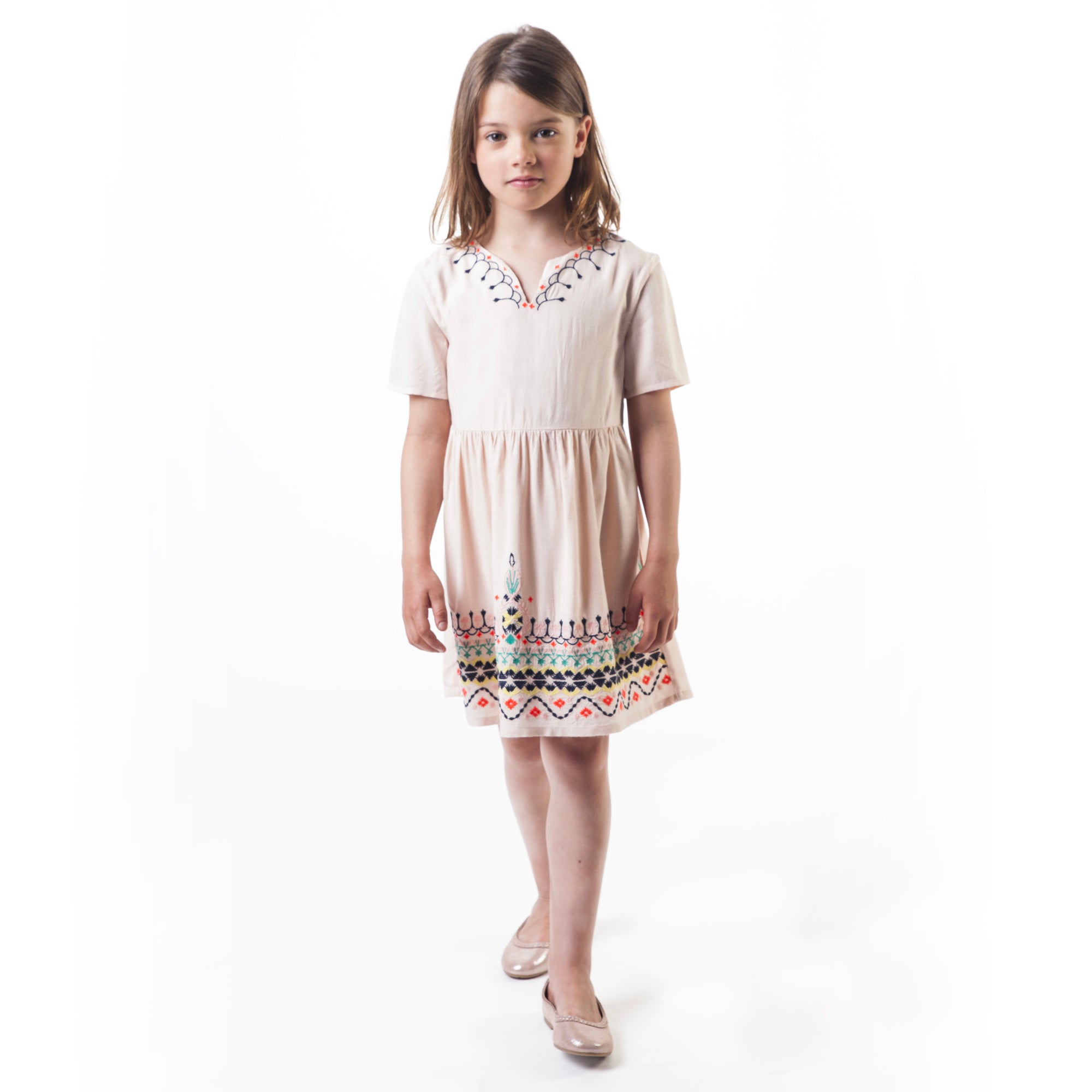 Girls Cream Embroidered Dress