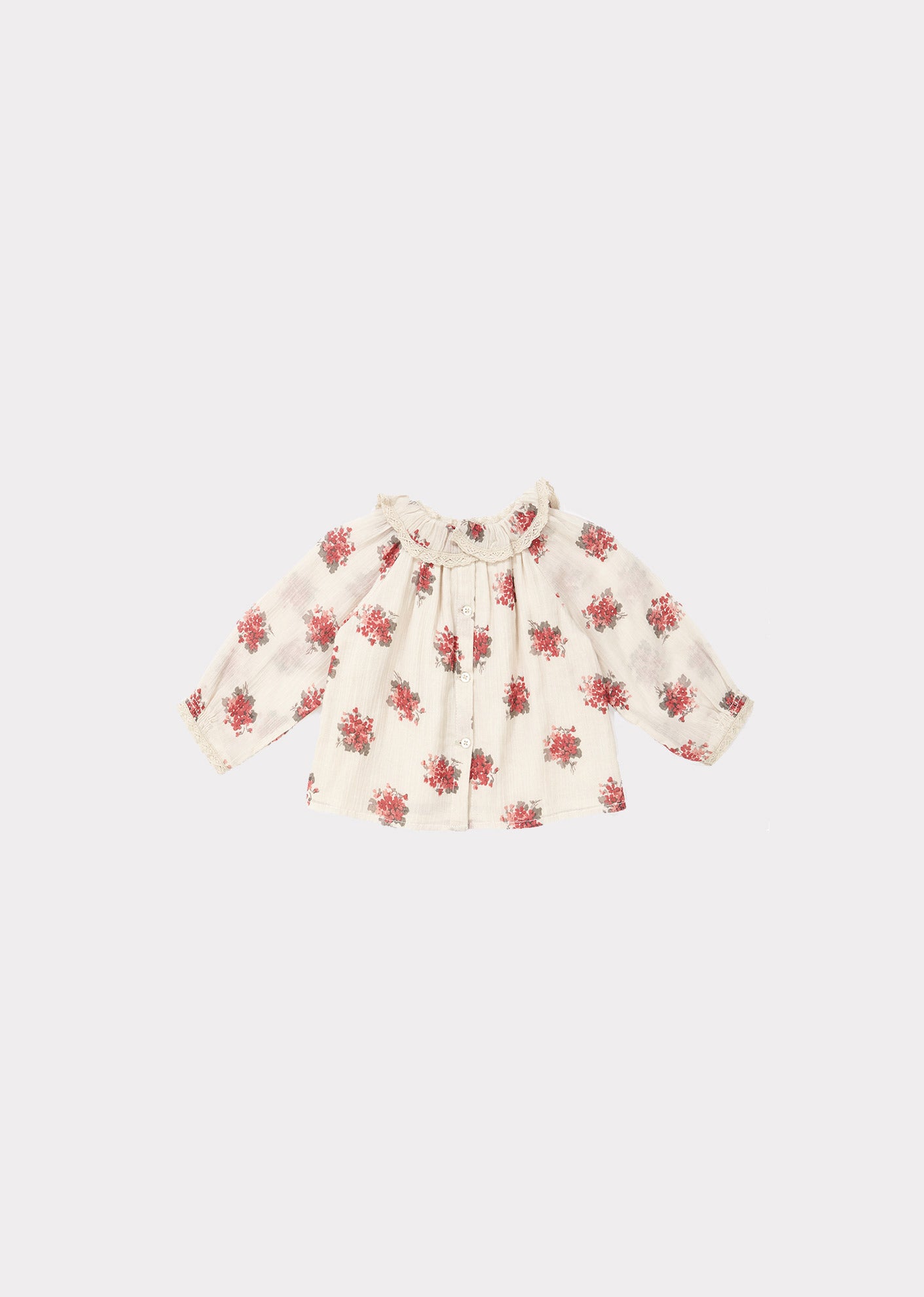 Baby Girls Cream Flower Printed Cotton Top