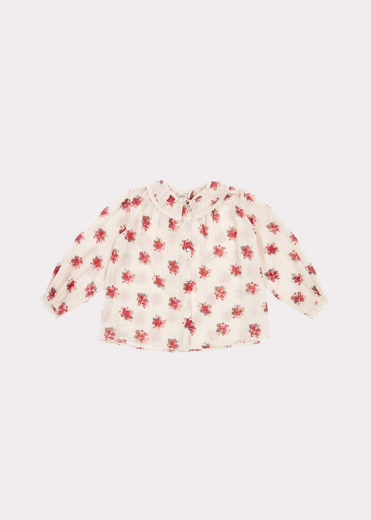 Girls Cream Flower Printed Cotton Top