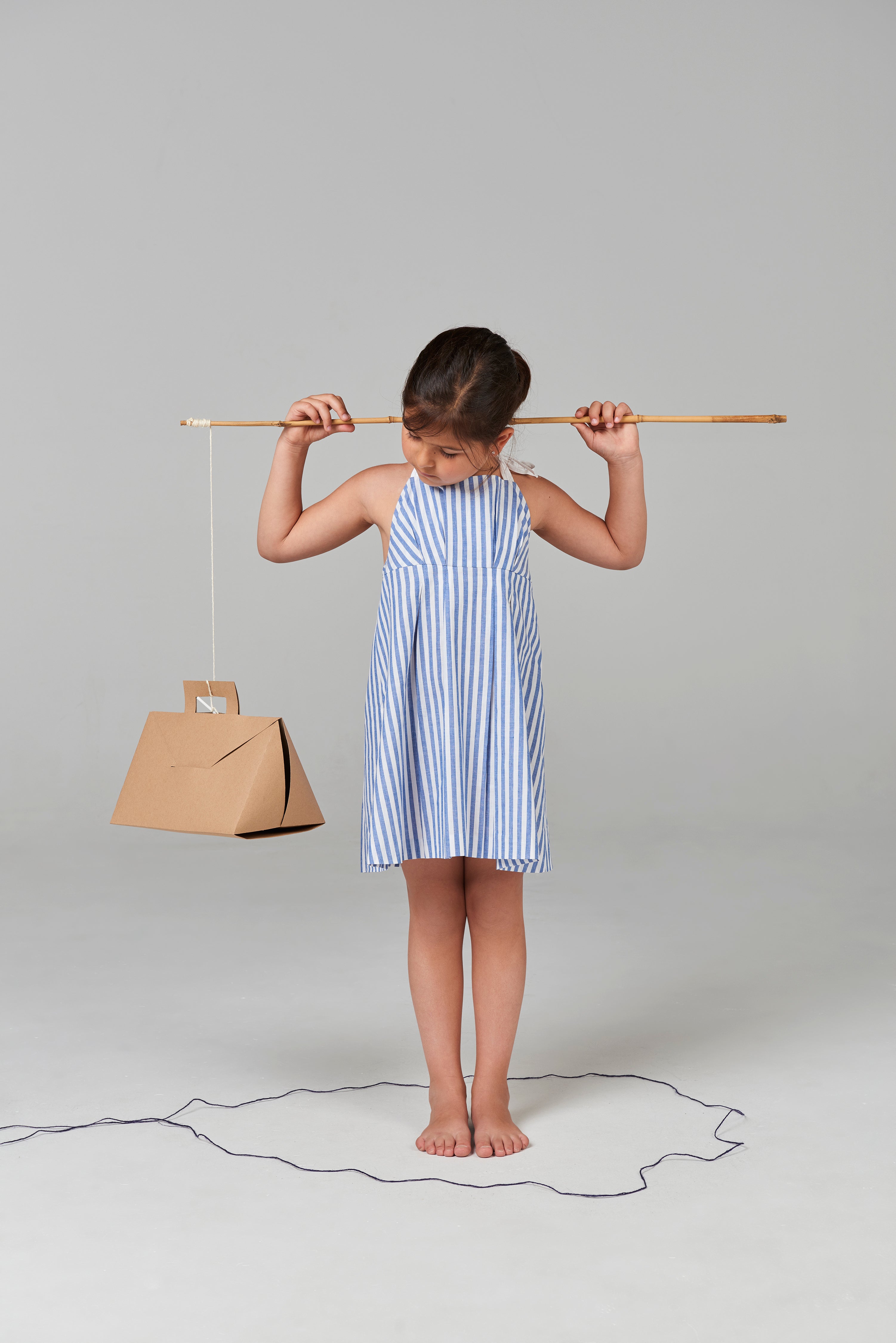 Girls White & Blue Striped Dress