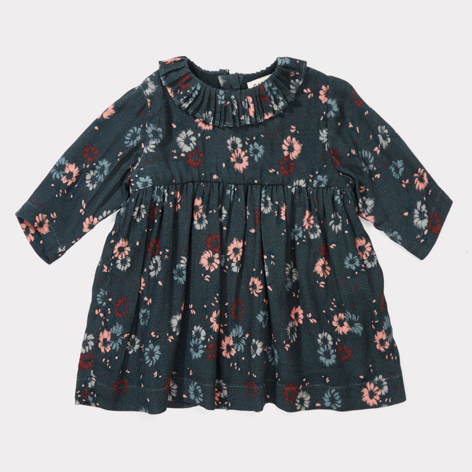 Baby Girls Dark Teal Painted Flower Dress