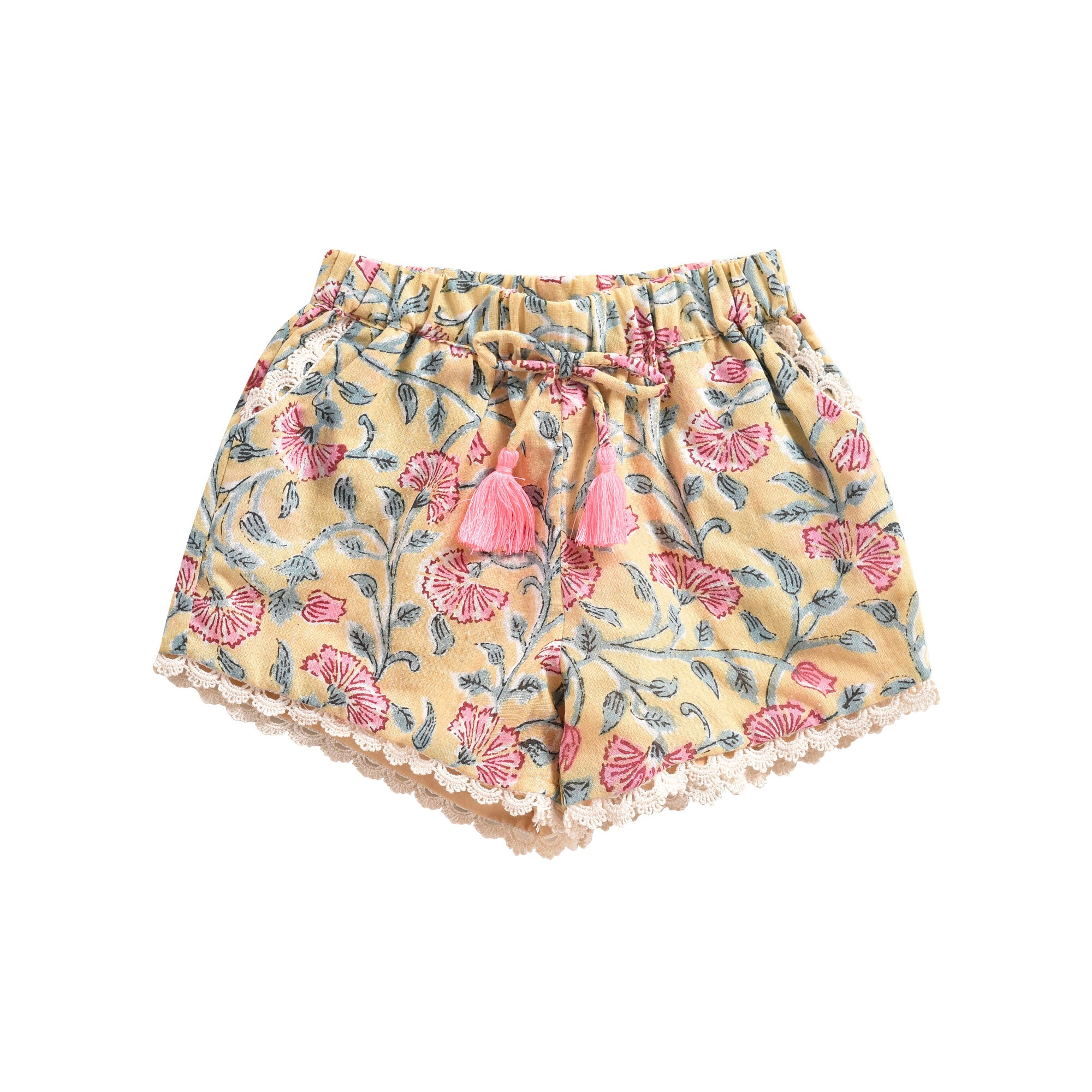 Girls Lemon Flowers Cotton Shorts