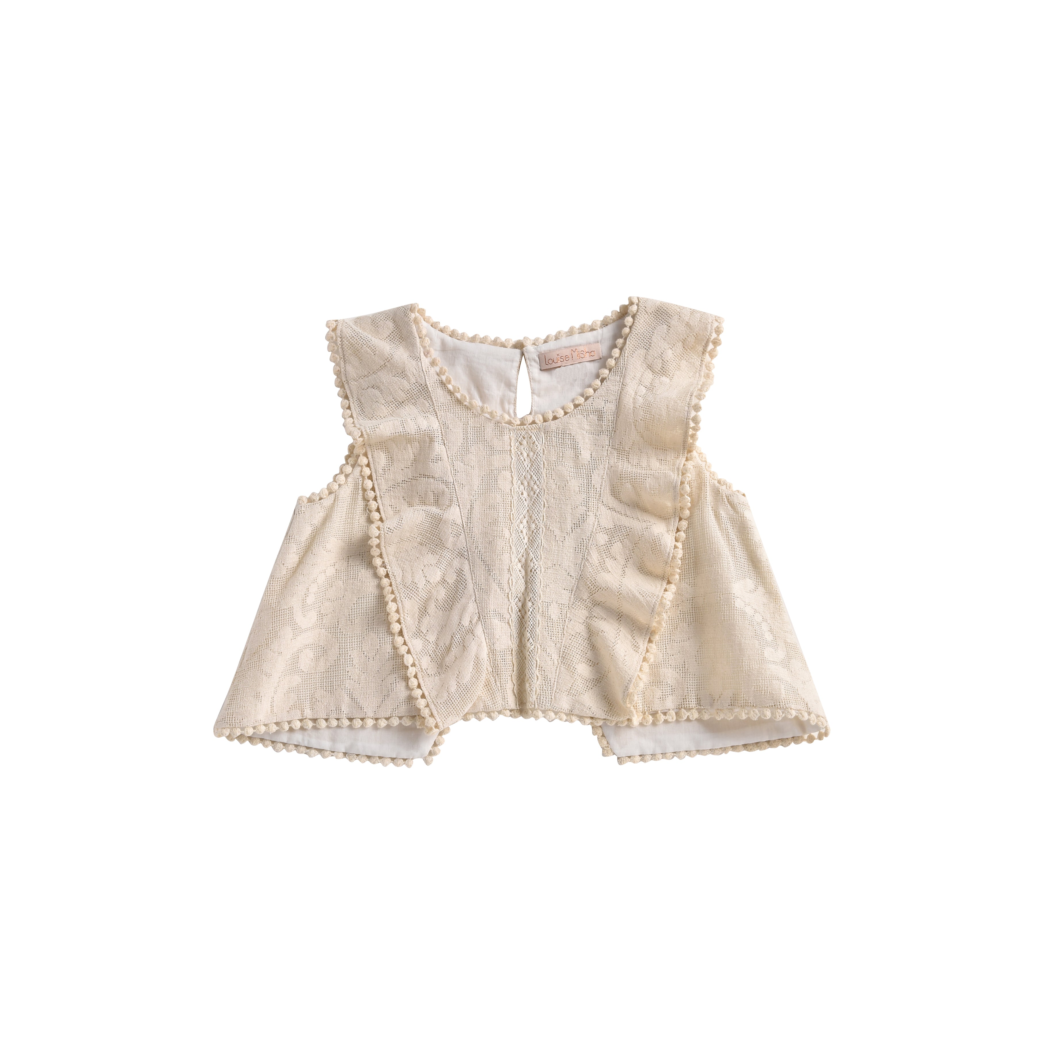 Girls Cream Baroque Lace Cotton Top