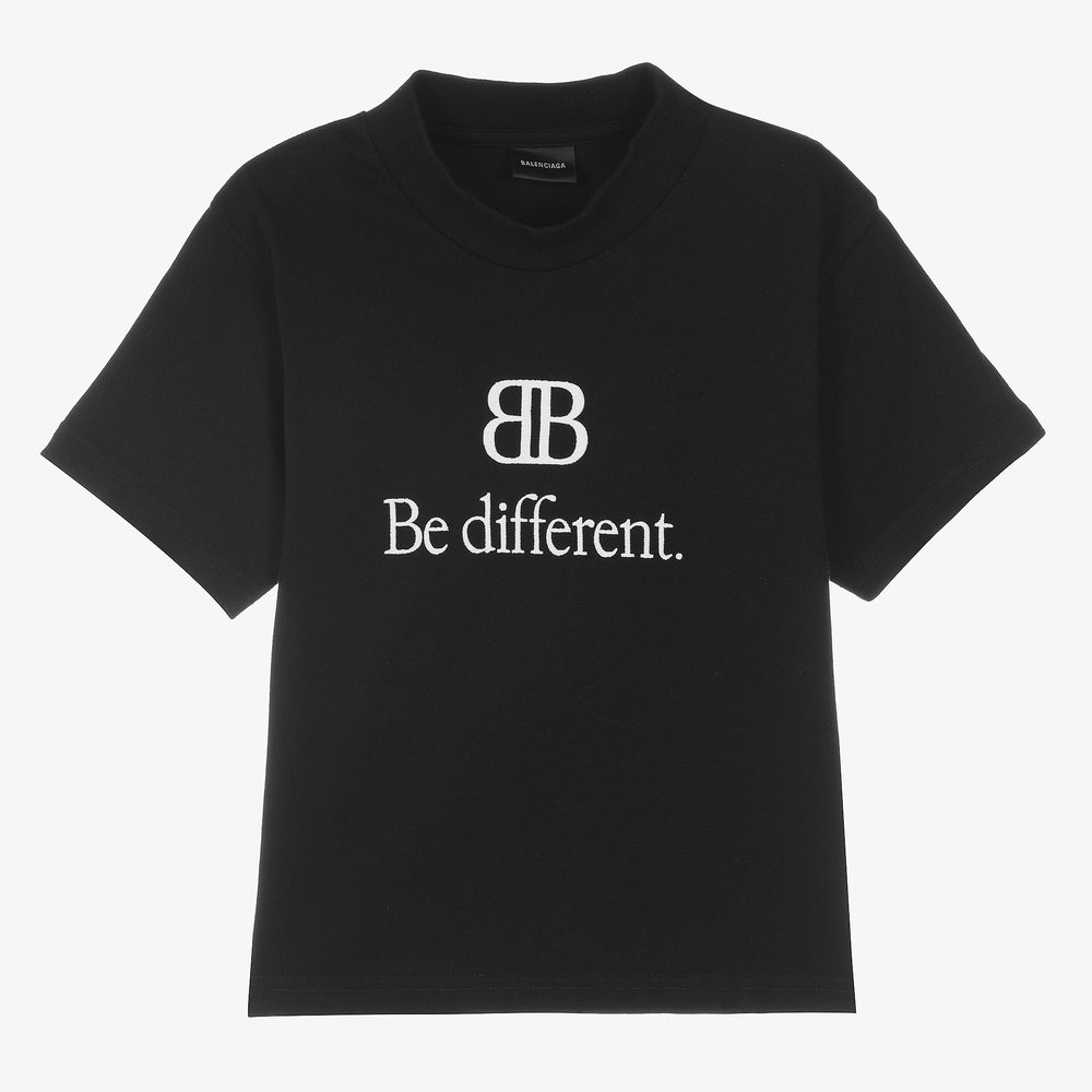 Boys & Girls Black Logo Cotton T-Shirt