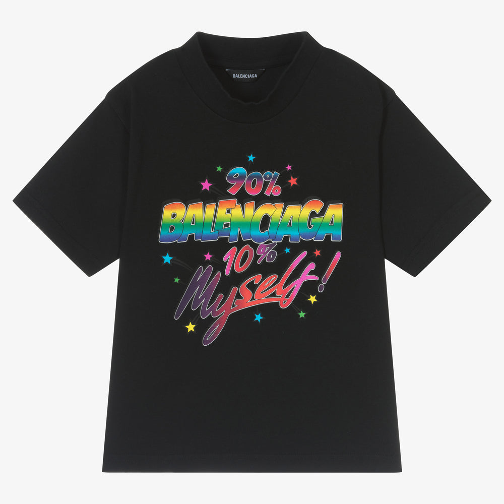 Boys & Girls Black Printed Cotton T-Shirt