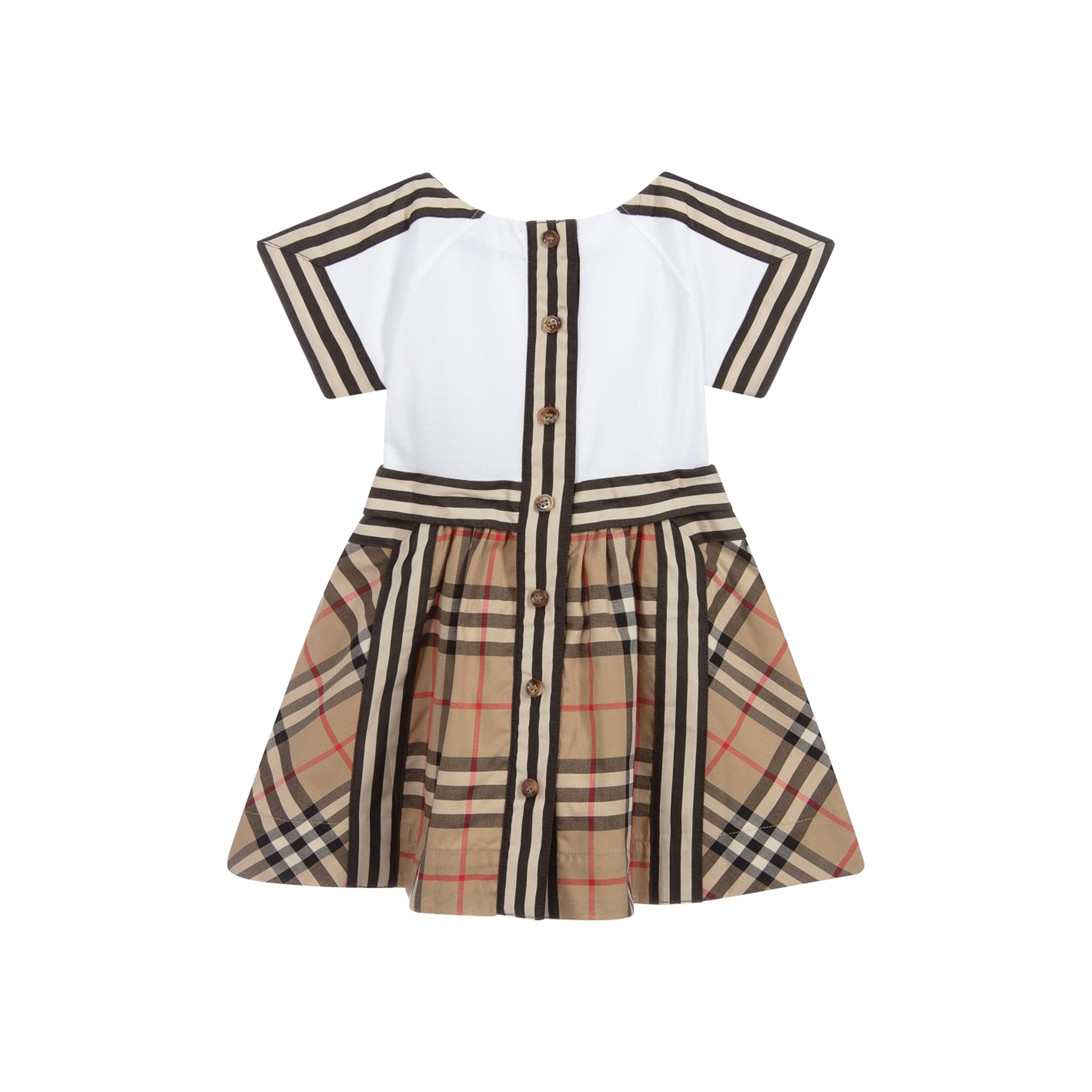 Baby Girls Beige & White Check Cotton Dress