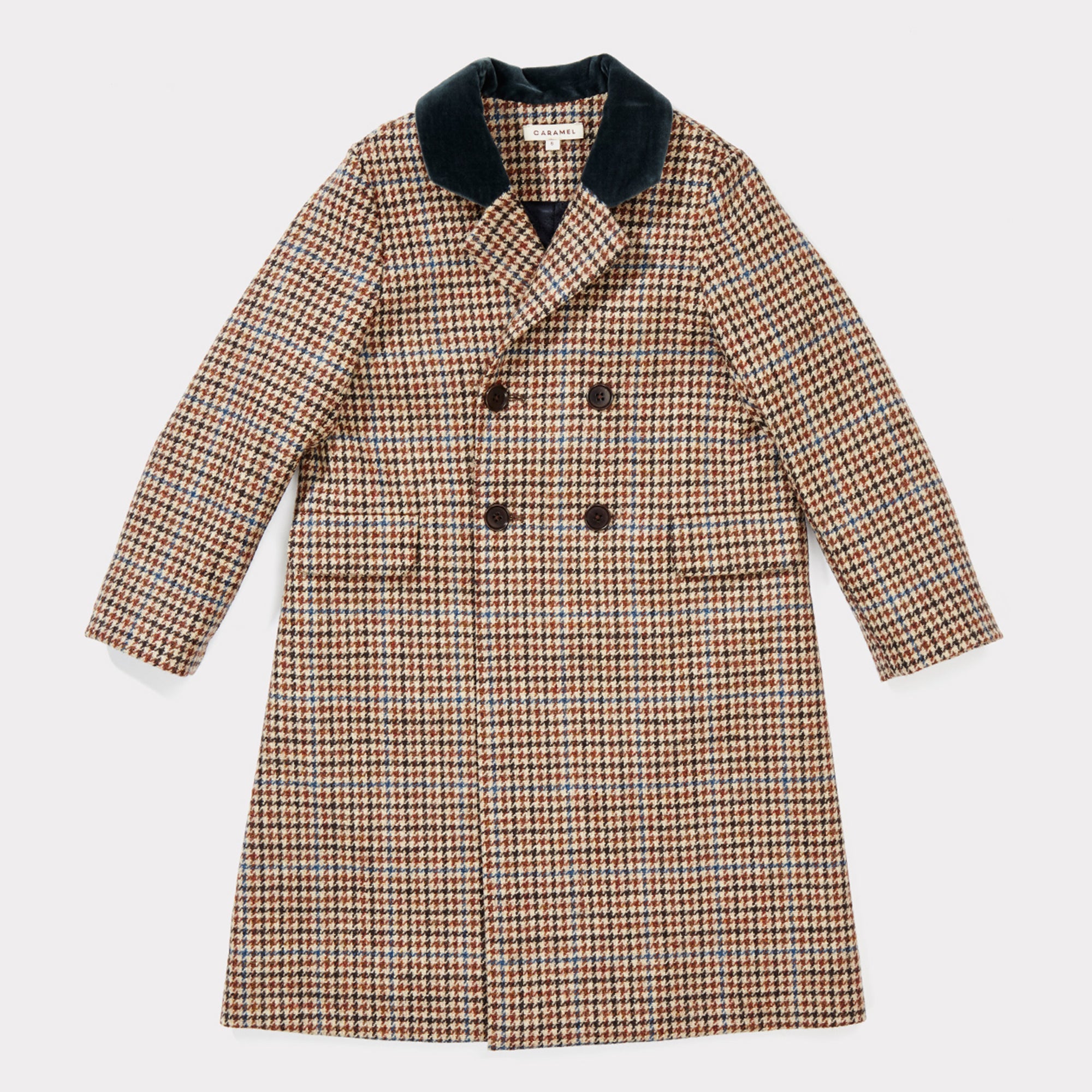Boys & Girls Beige Wool Check Wool Coat