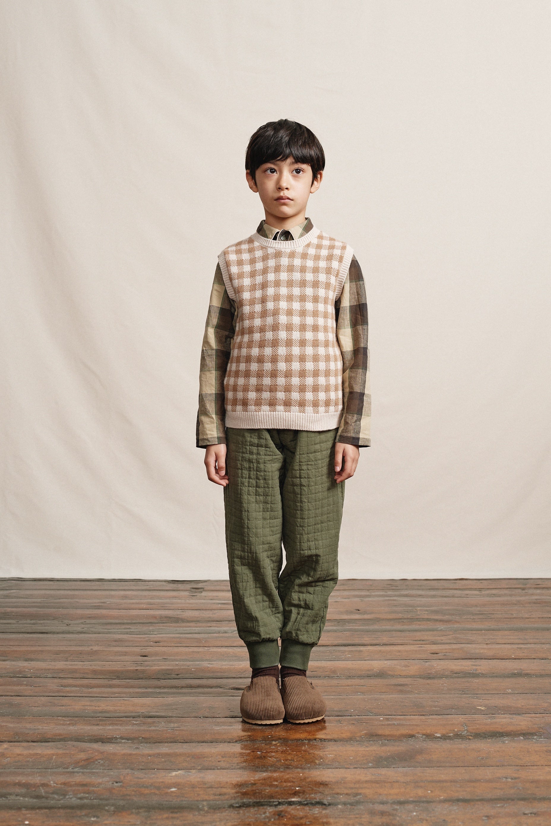 Boys & Girls Camel Check Wool Vest