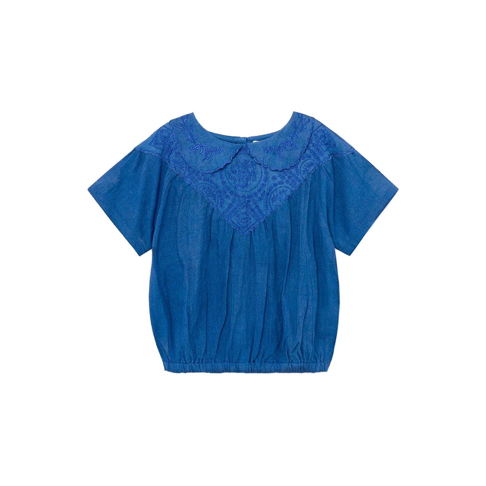 Girls Blue Embroidered Cotton Top