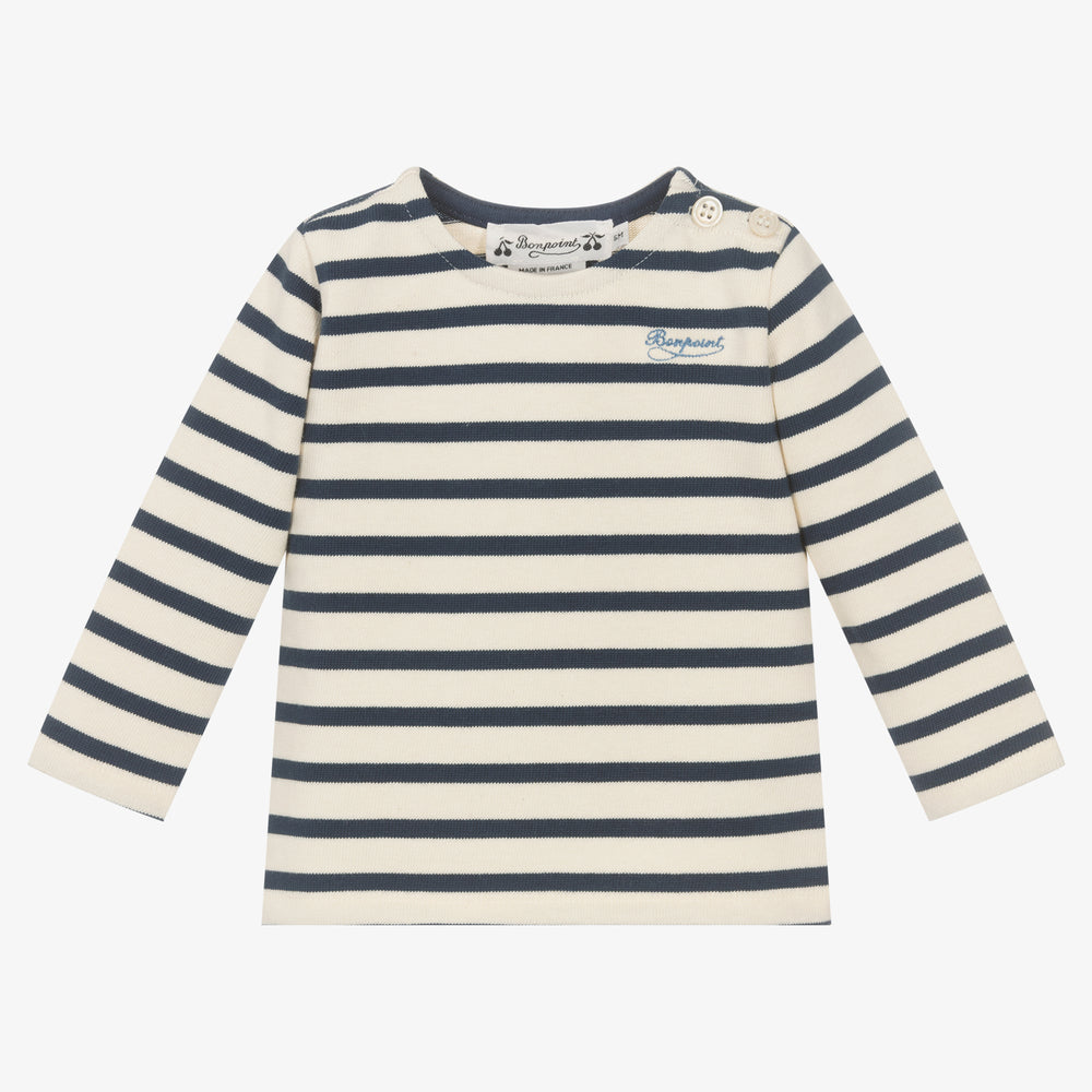 Baby Boys & Girls White Stripes Cotton T-Shirt