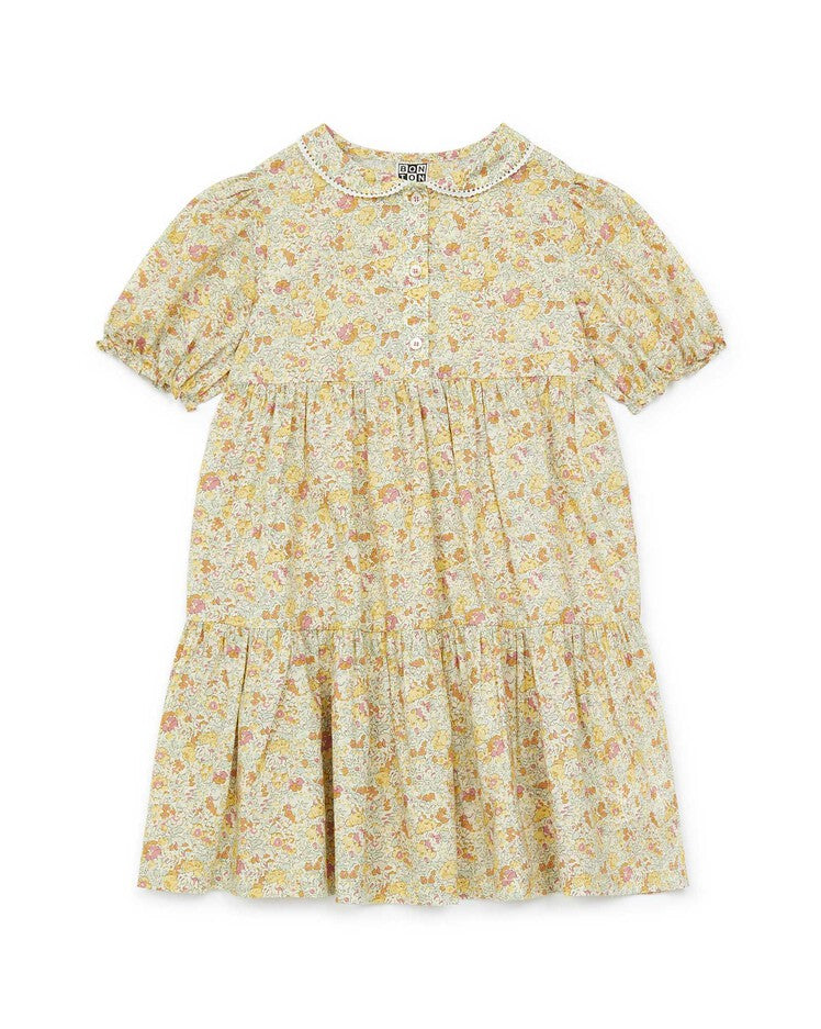 Girls Yellow Floral Cotton Dress