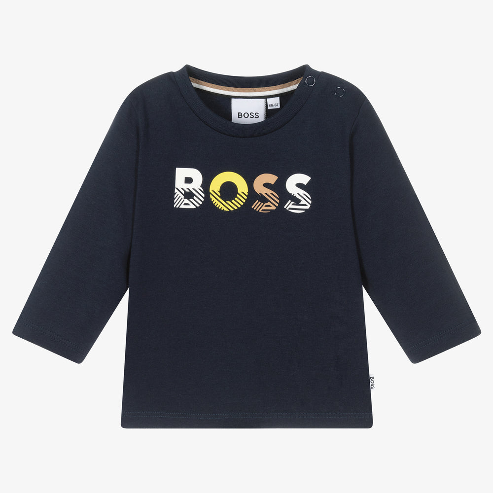Baby Boys Blue Logo Cotton T-Shirt