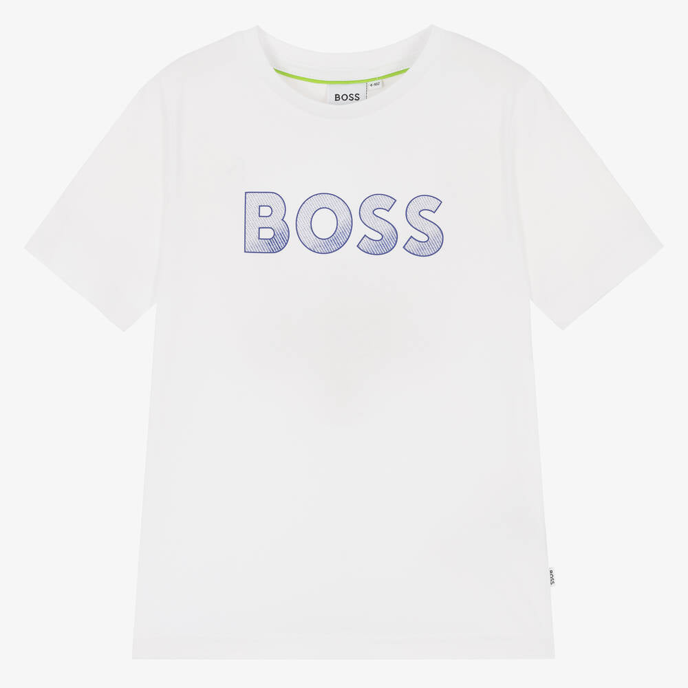 Boys White Logo Cotton T-Shirt