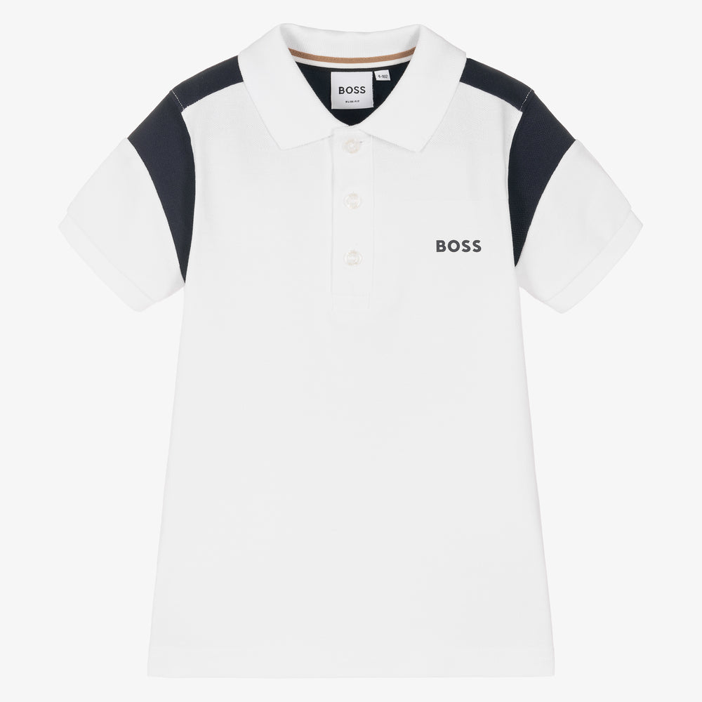 Boys White Cotton Polo Shirt