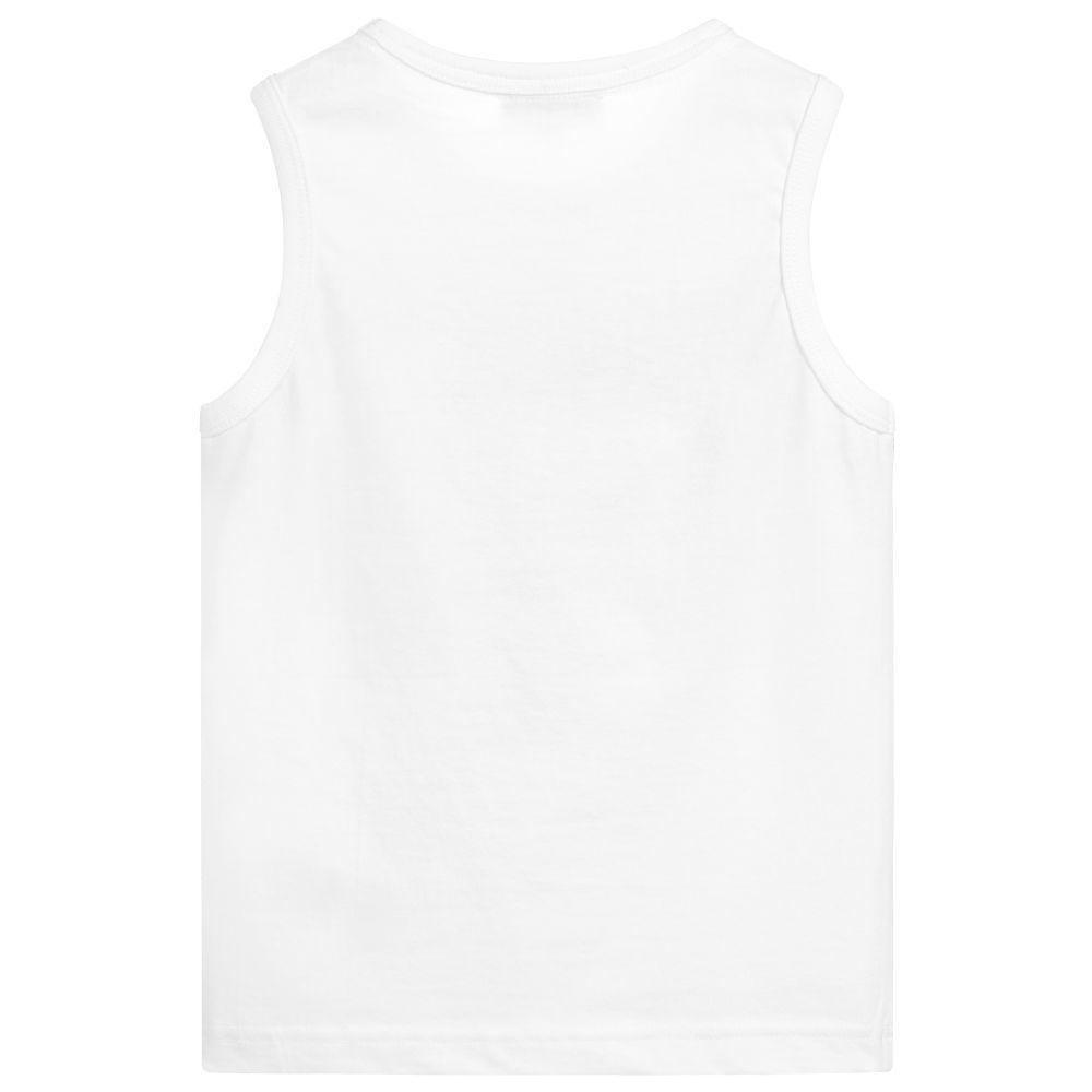 Boys White Logo Printed Tank Top