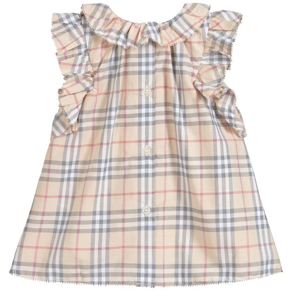 Baby Pale Stone Check Cotton Dress
