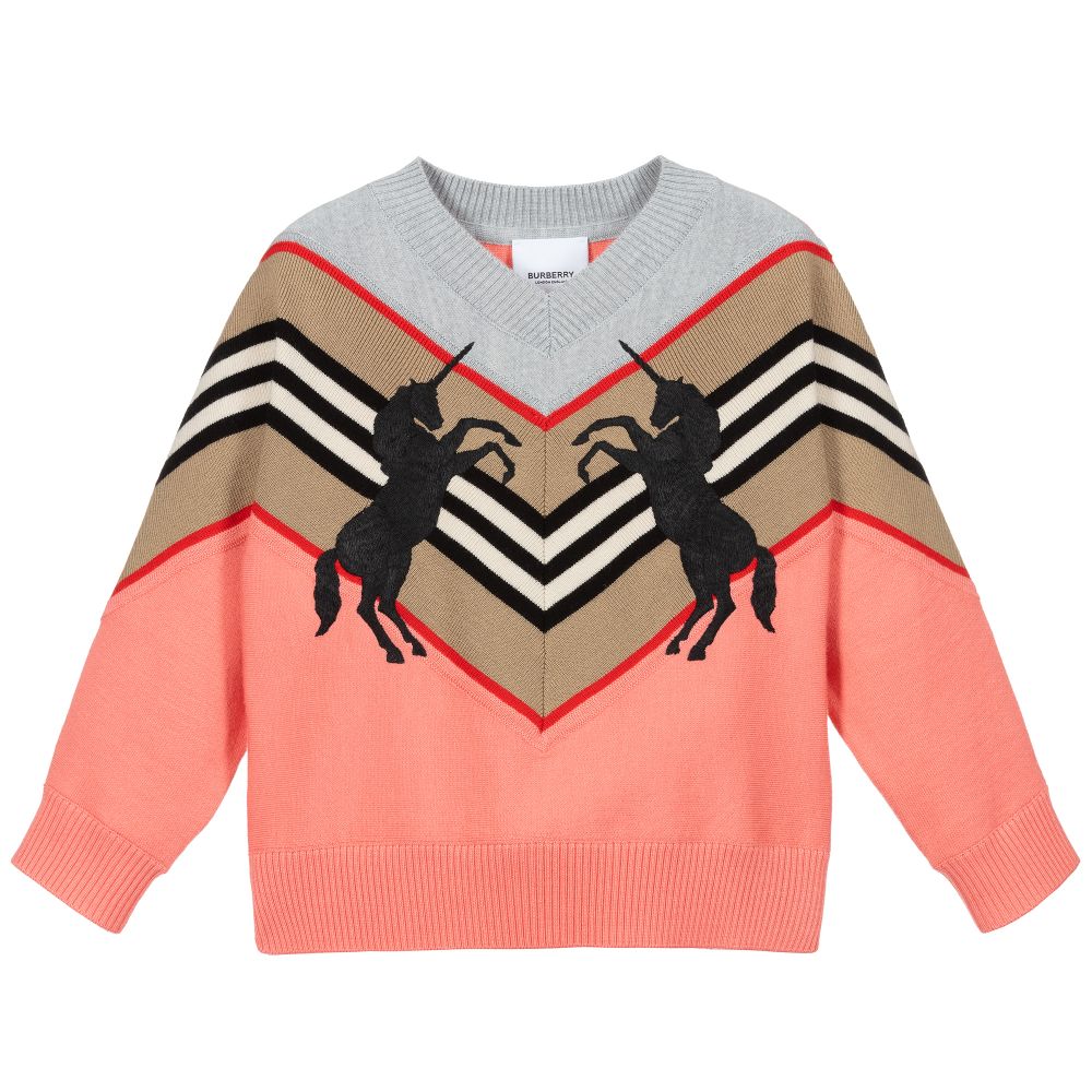 Girls Peach Unicorn Wool Jumper