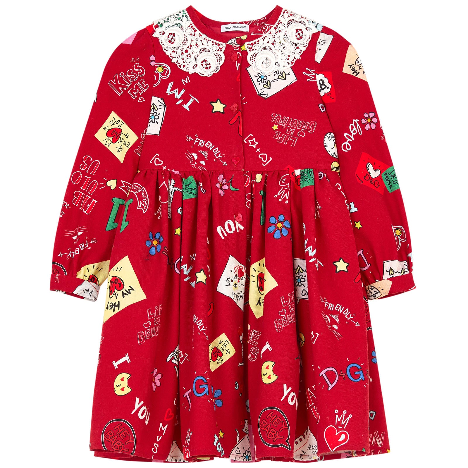 Girls Red Printed Cotton Dress