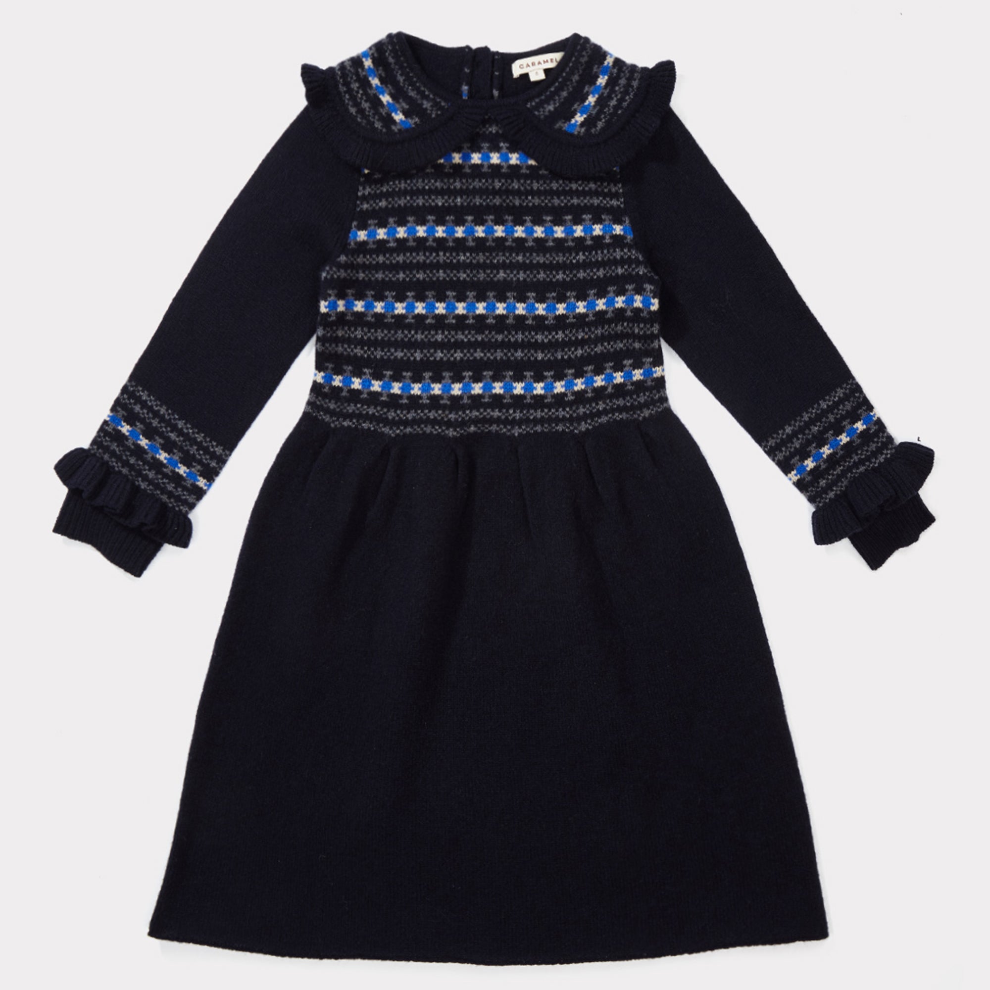 Girls Navy Rairisle Kint Dress