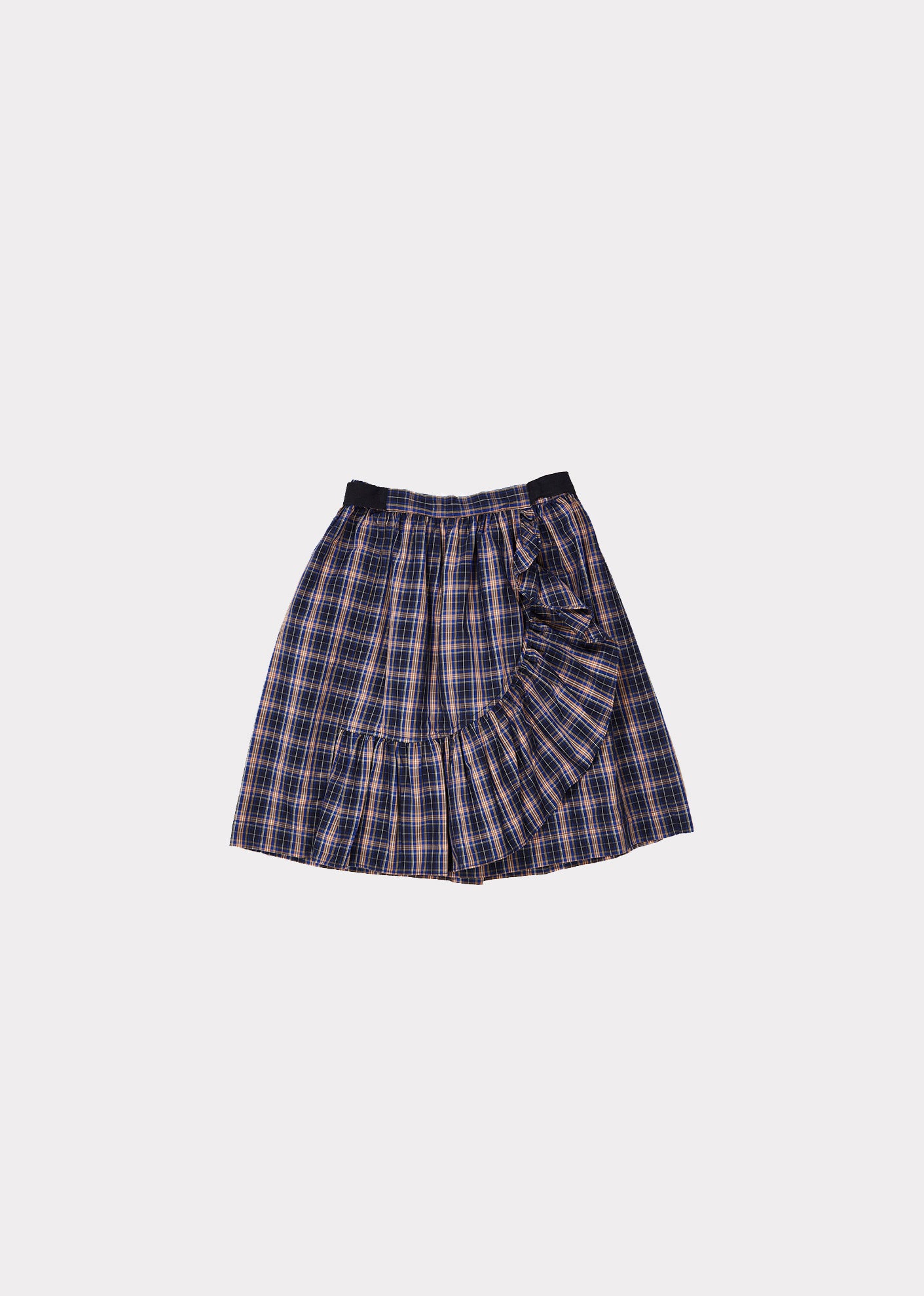 Girls Navy Check Cotton Skirt