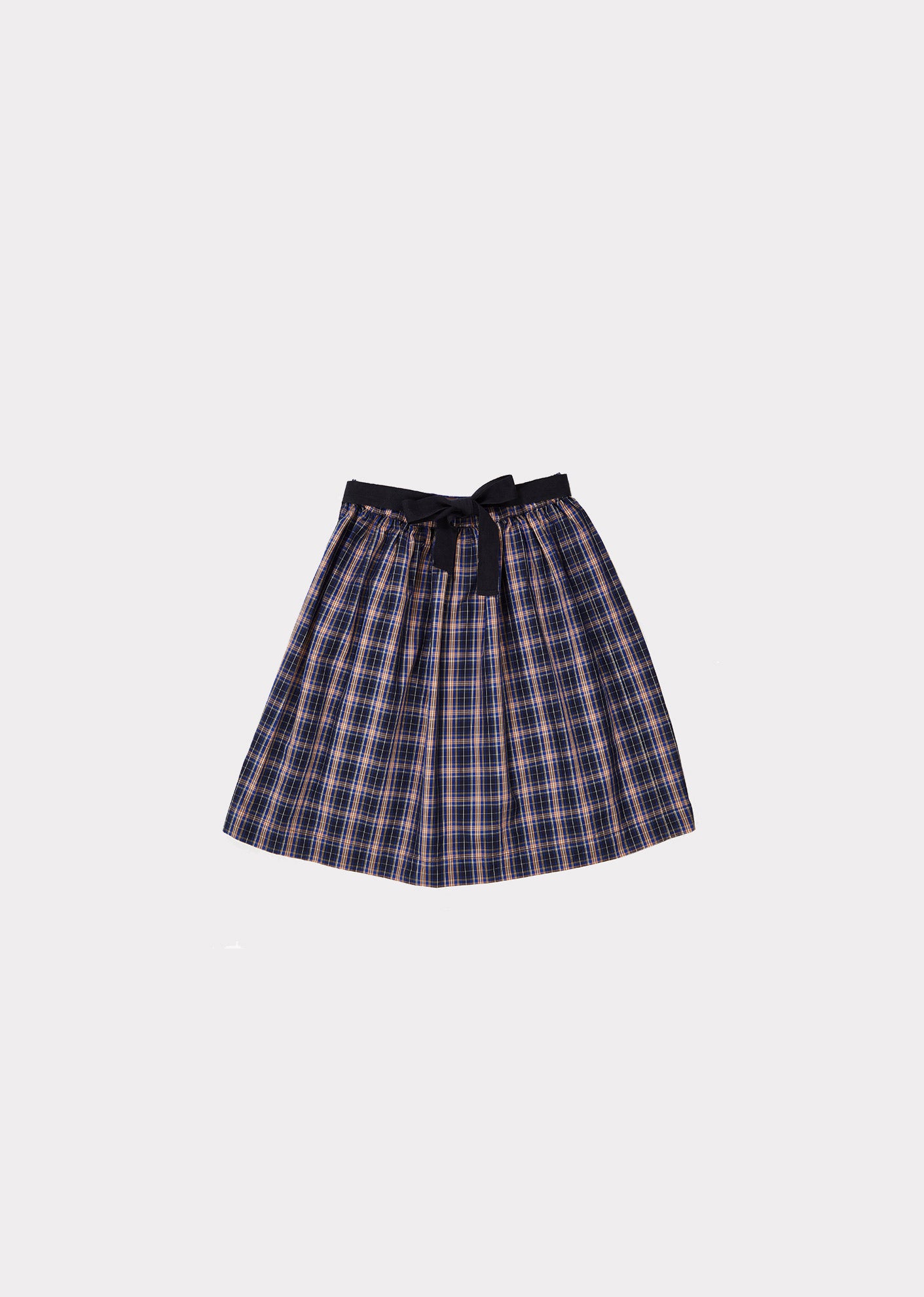 Girls Navy Check Cotton Skirt
