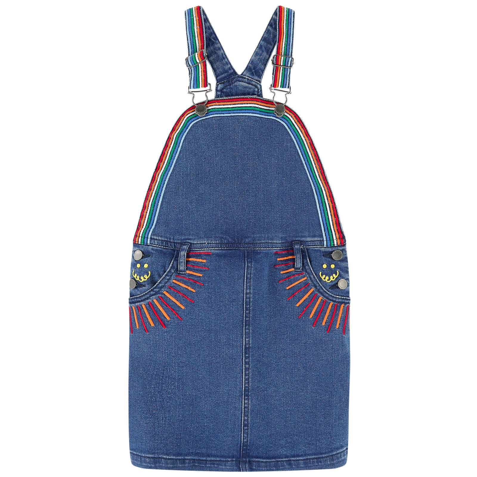 Girls Blue Rainbow Jean Dungaree Dress - CÉMAROSE | Children's Fashion Store - 1