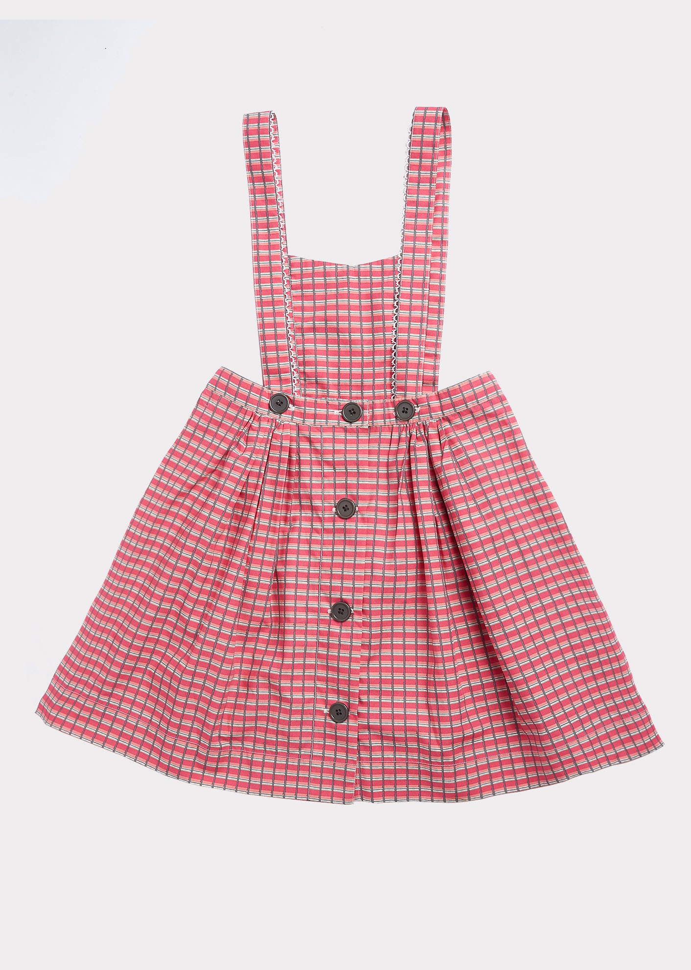 Girls Red Painted Check Cotton Dress