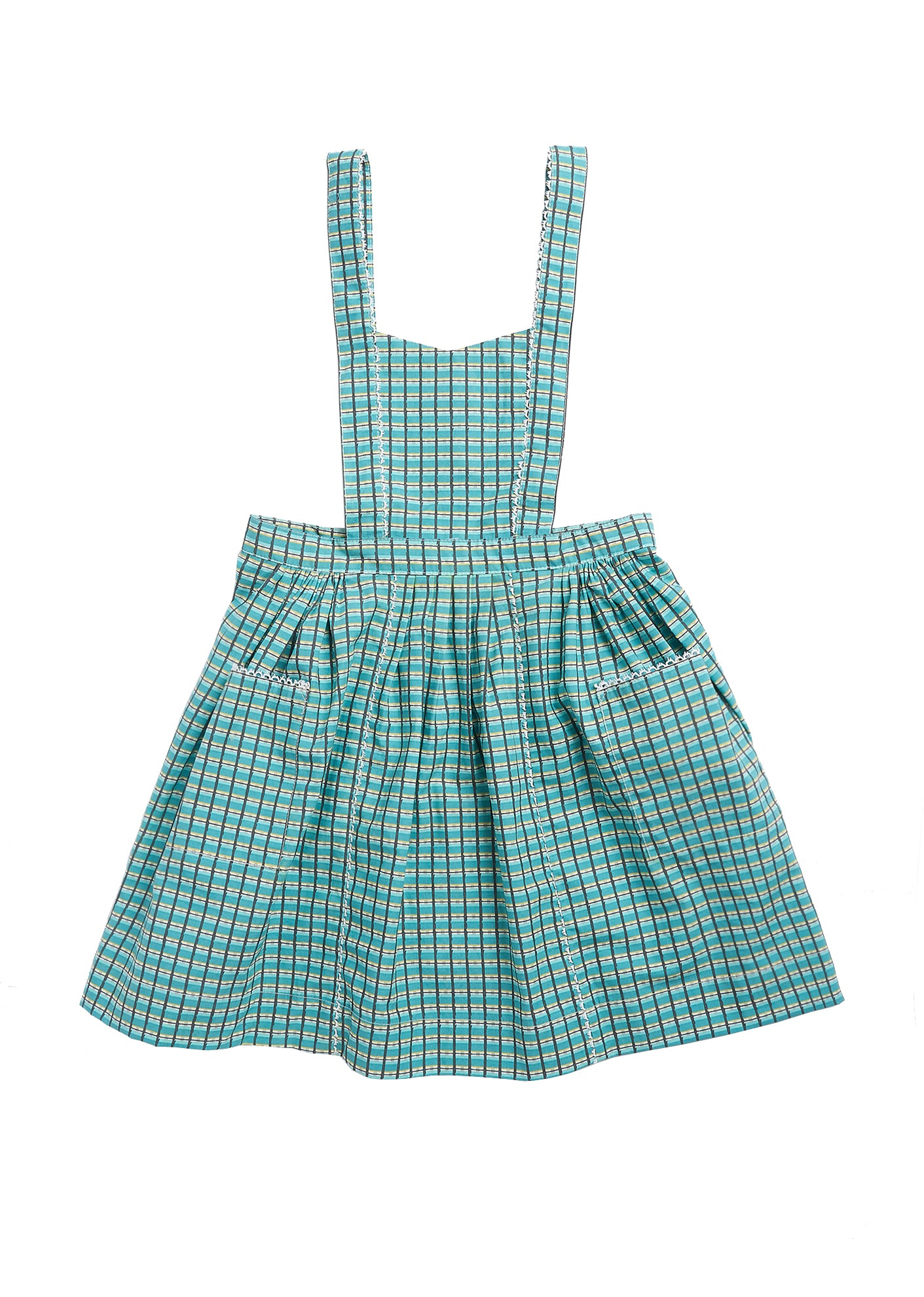 Girls Green Painted Check Cotton Dress
