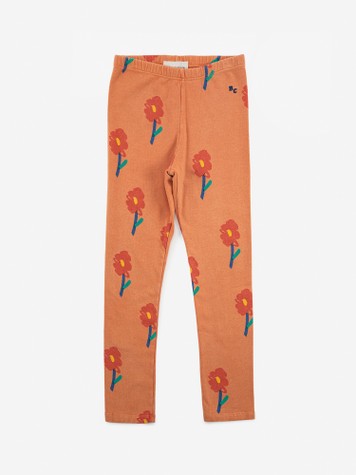 Girls Orange Flowers Leggings