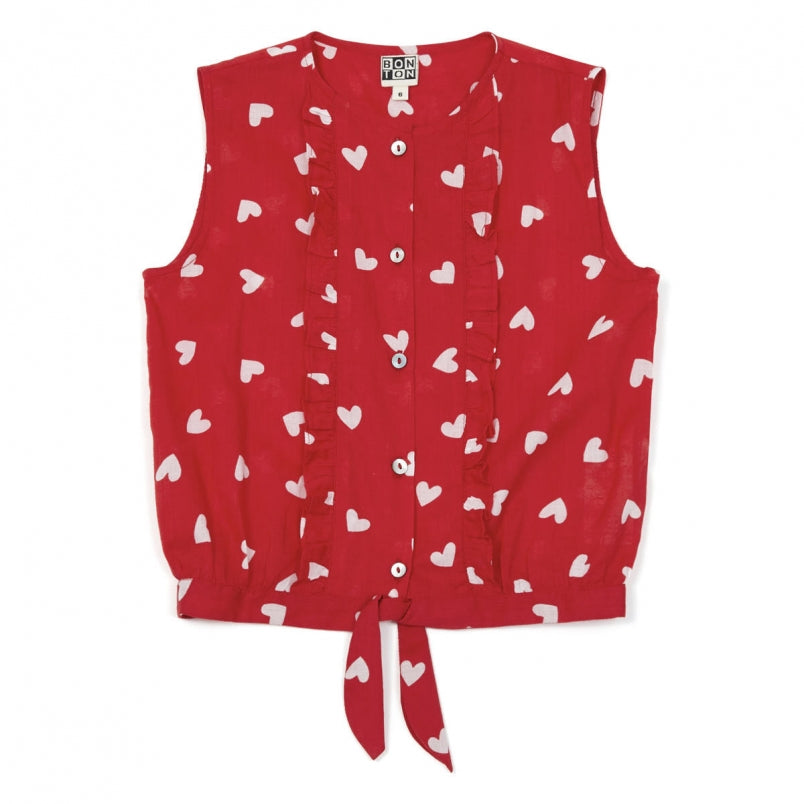 Girls Red & White Heart Cotton Shirt