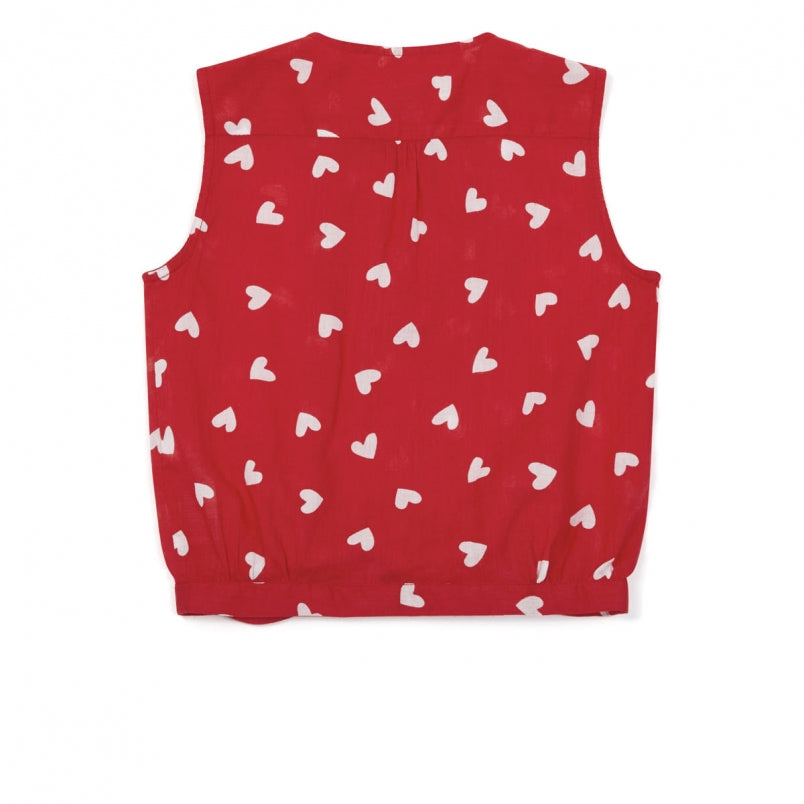 Girls Red & White Heart Cotton Shirt