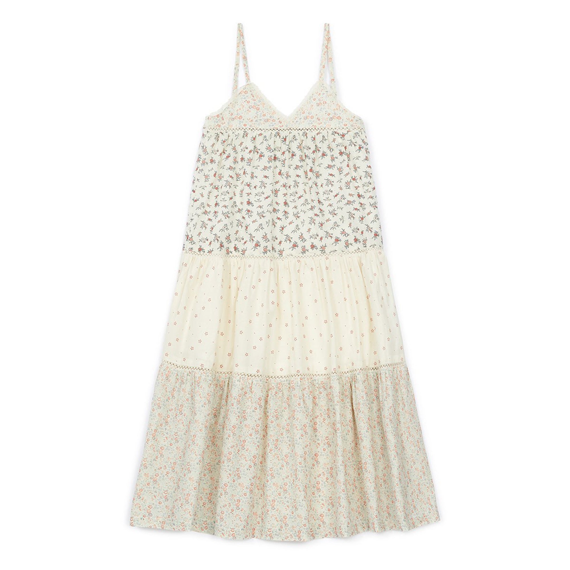 Girls Beige Cotton Flower Dress