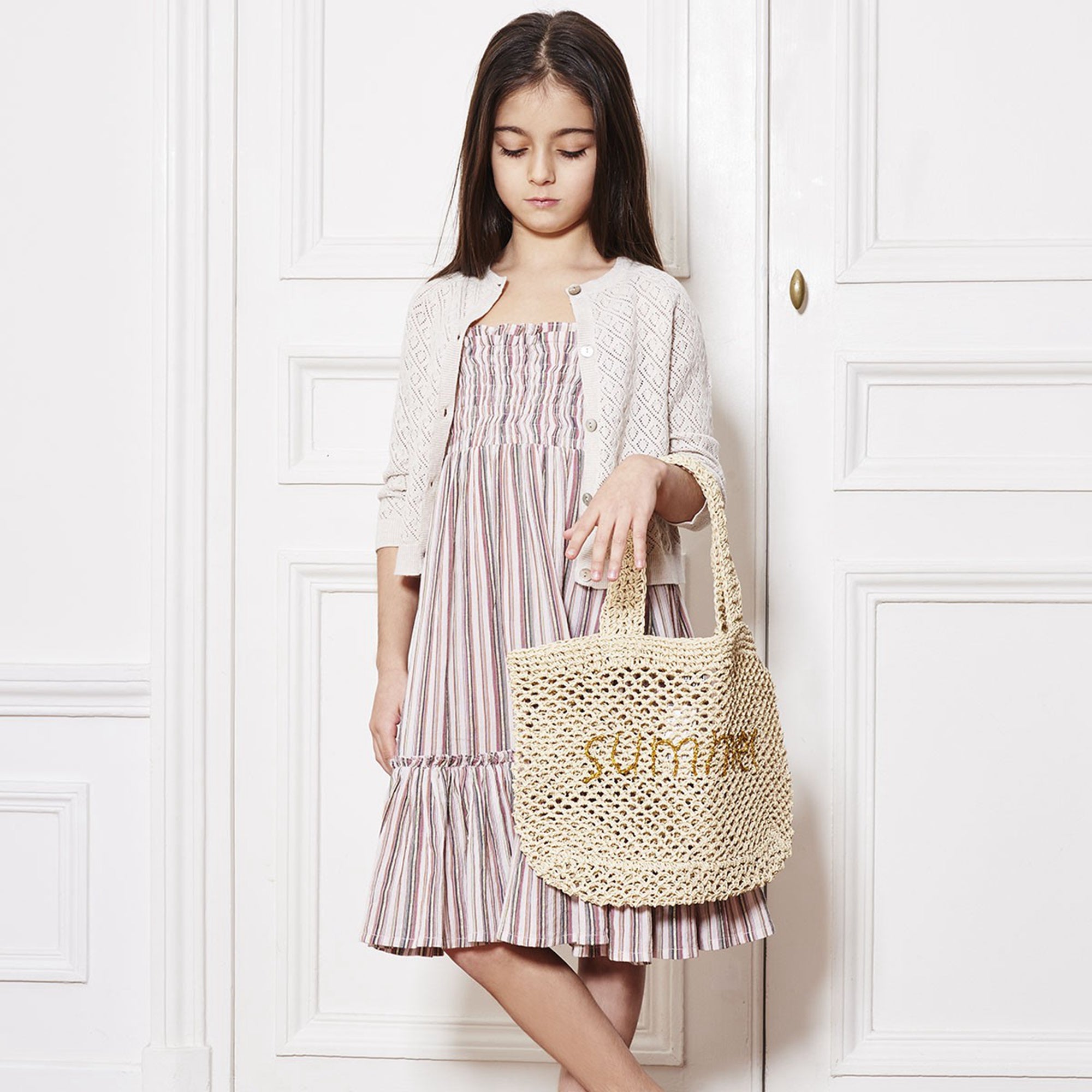Girls Beige Paper Bag