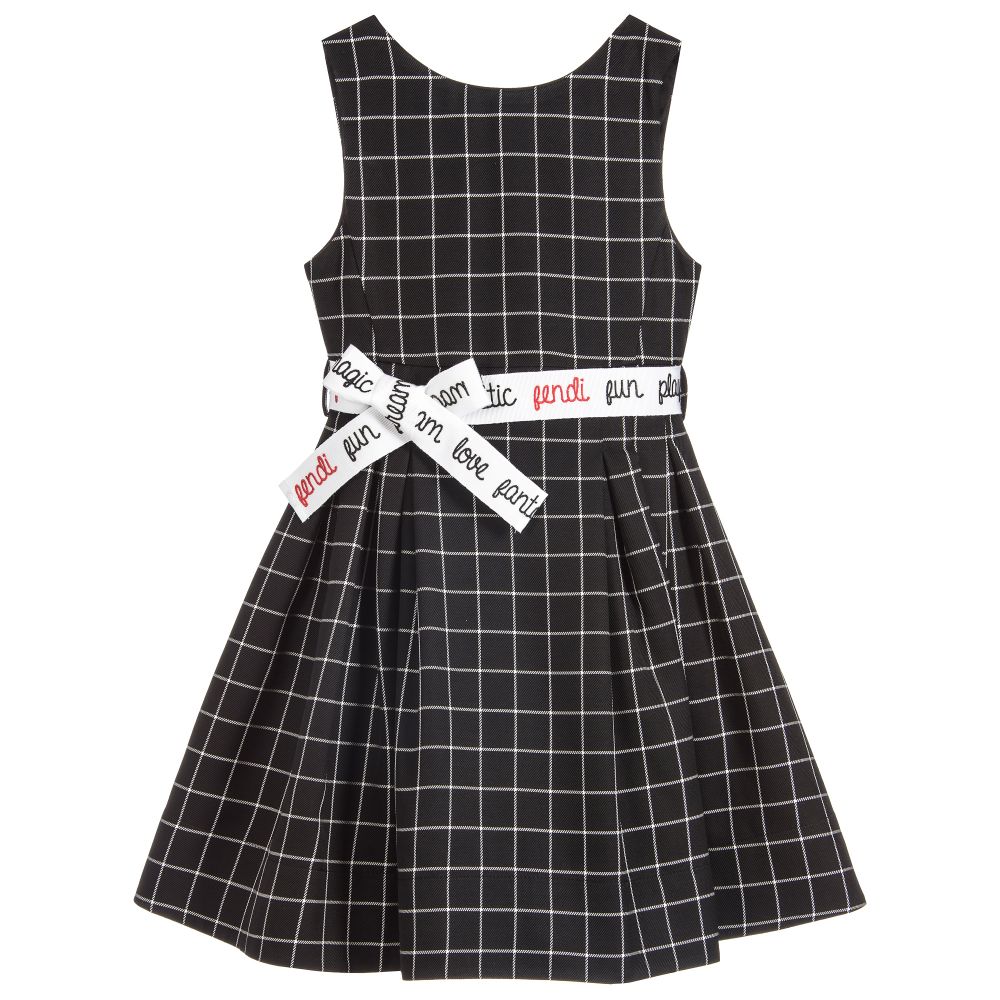 Girls White & White Check Dress