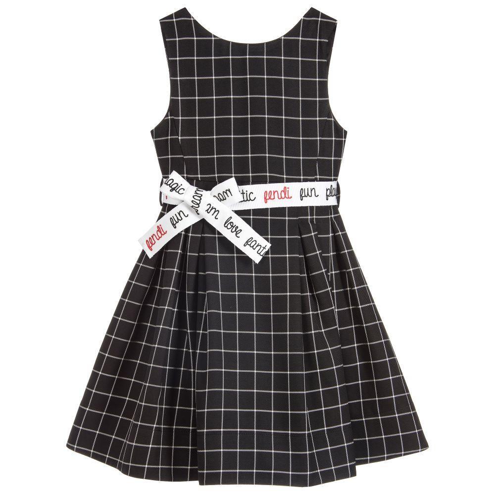 Girls White & White Check Dress