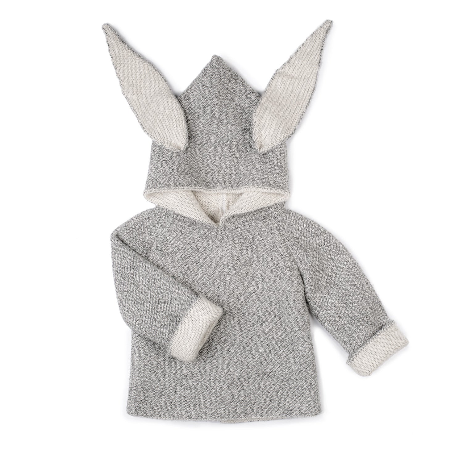 Baby Grey Alpaca Hooded Sweatshirt With Rabbit Ears - CÉMAROSE | Children's Fashion Store - 1