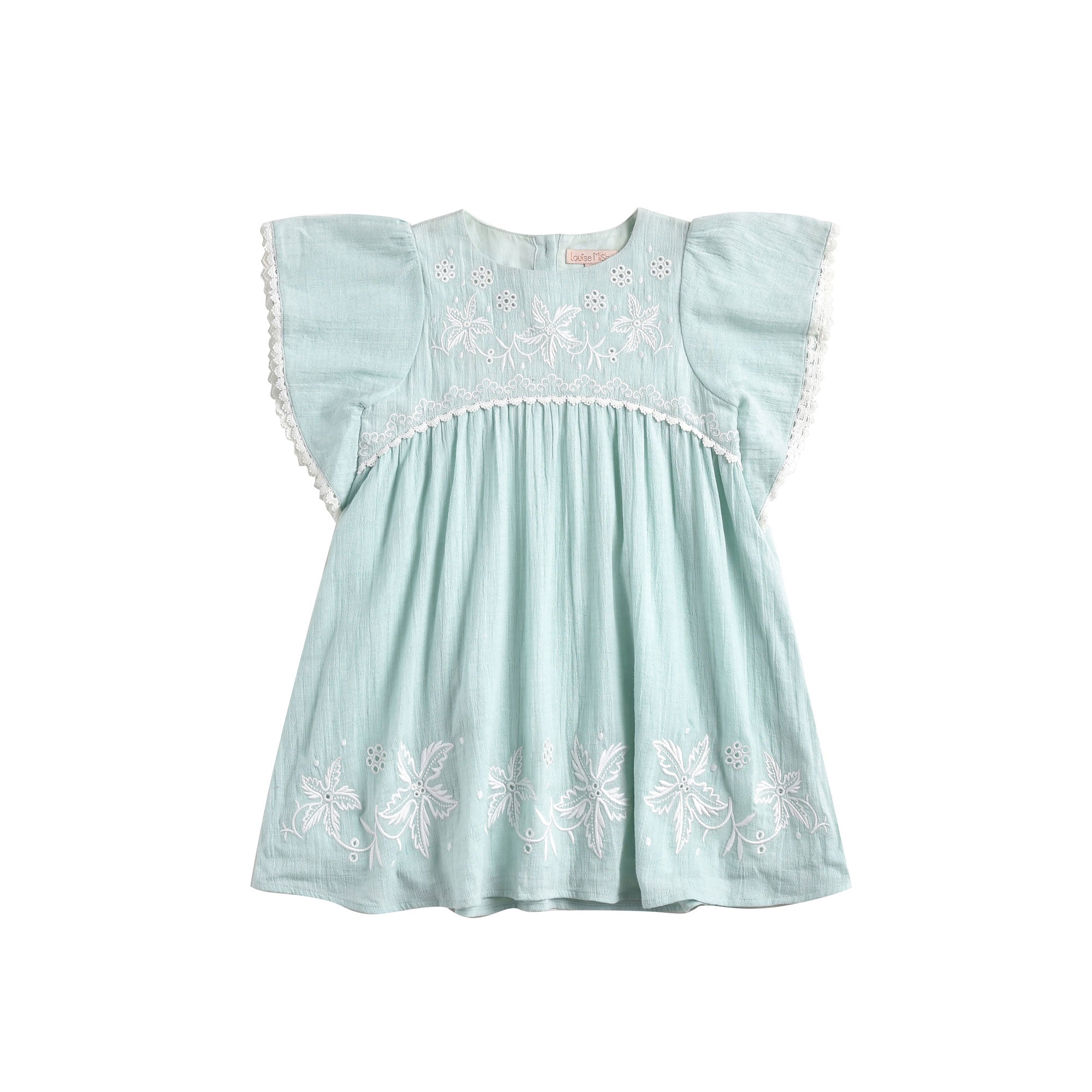Girls Cyan Embroidered Cotton Dress