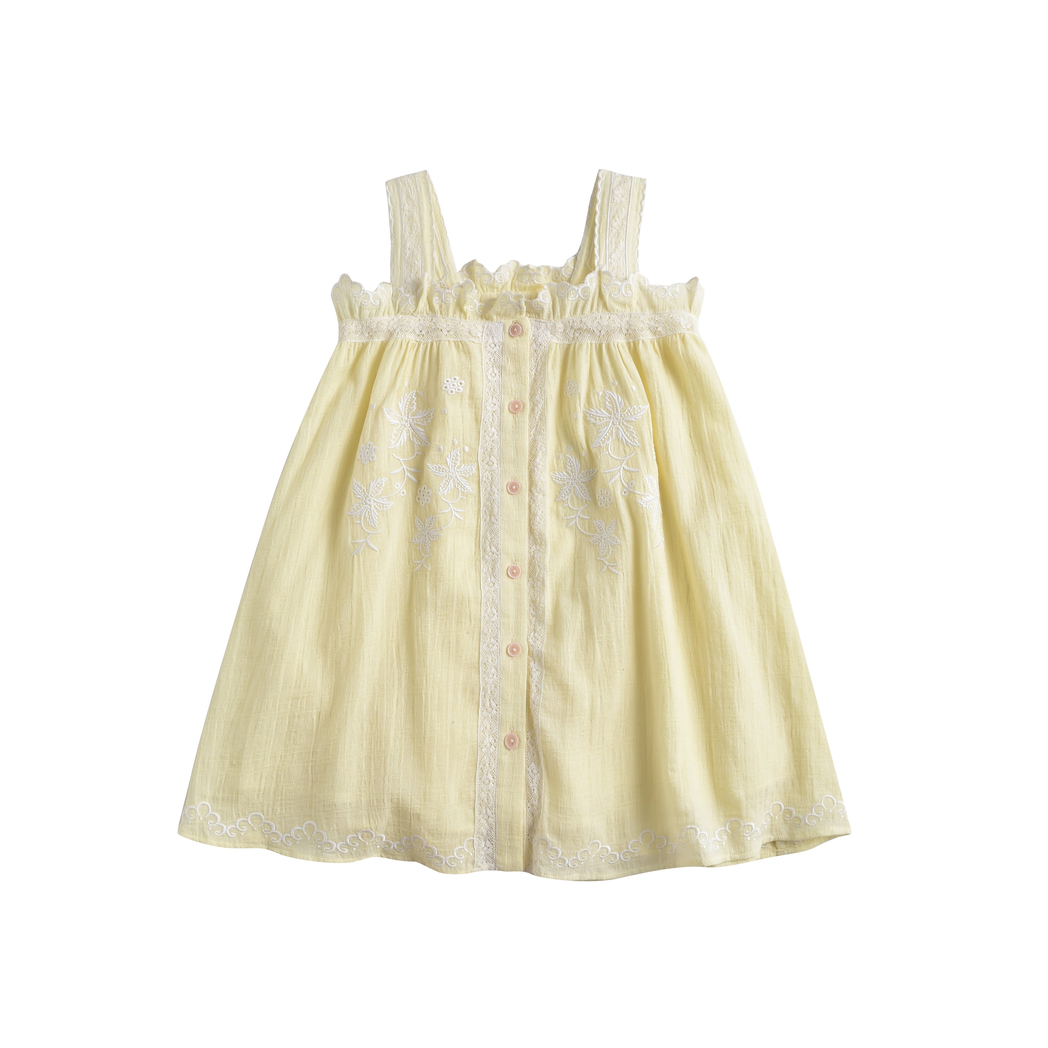 Girls Yellow Embroidered Cotton Dress