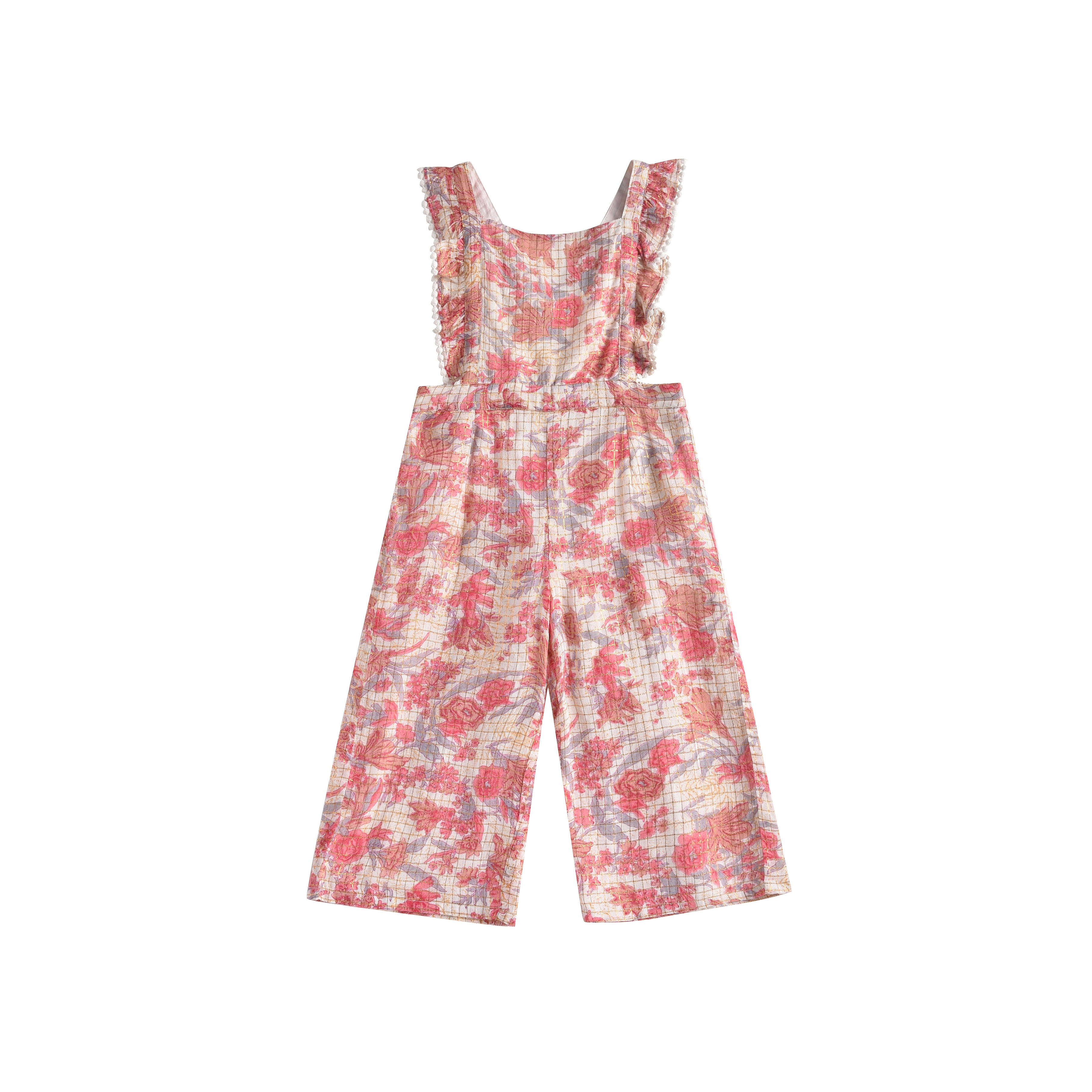Girls Pink Flowers Jumpsuit