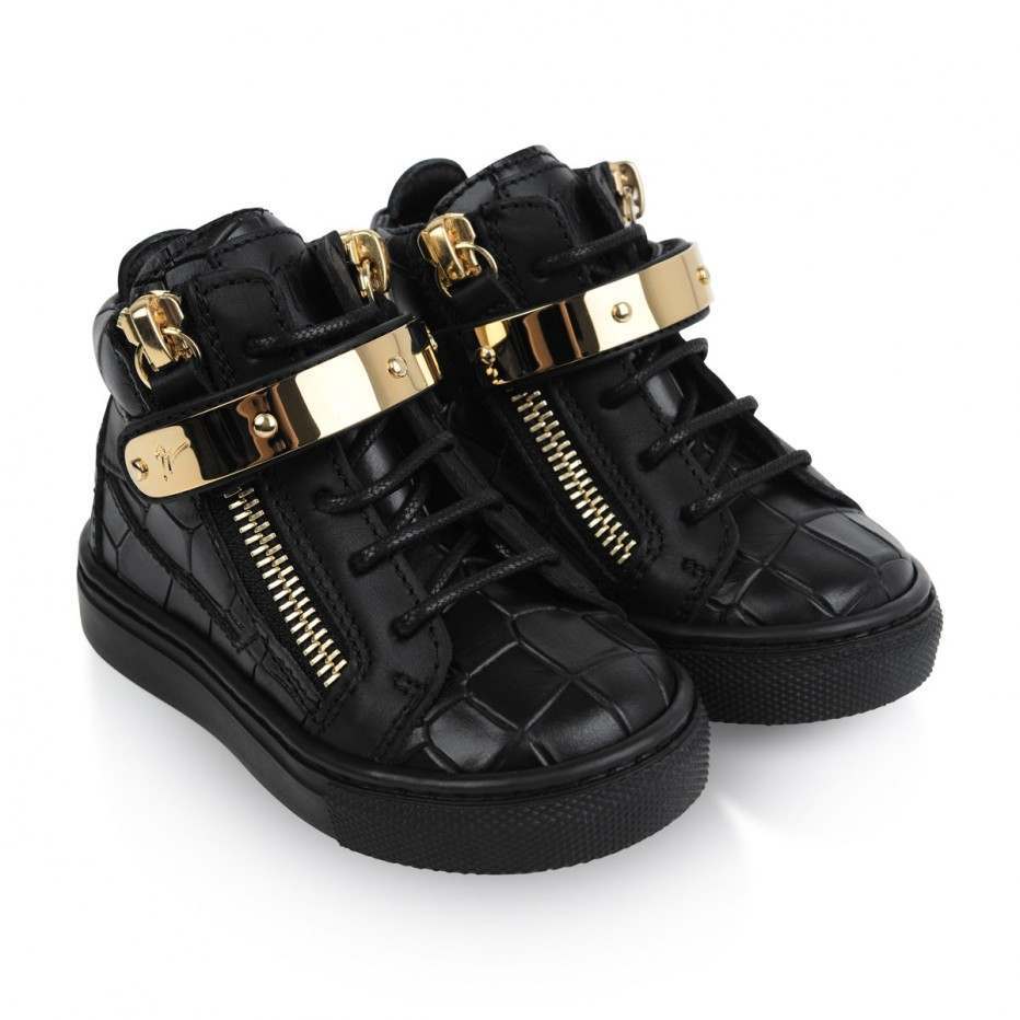 Baby Black Printed Calf Leather Sneaker