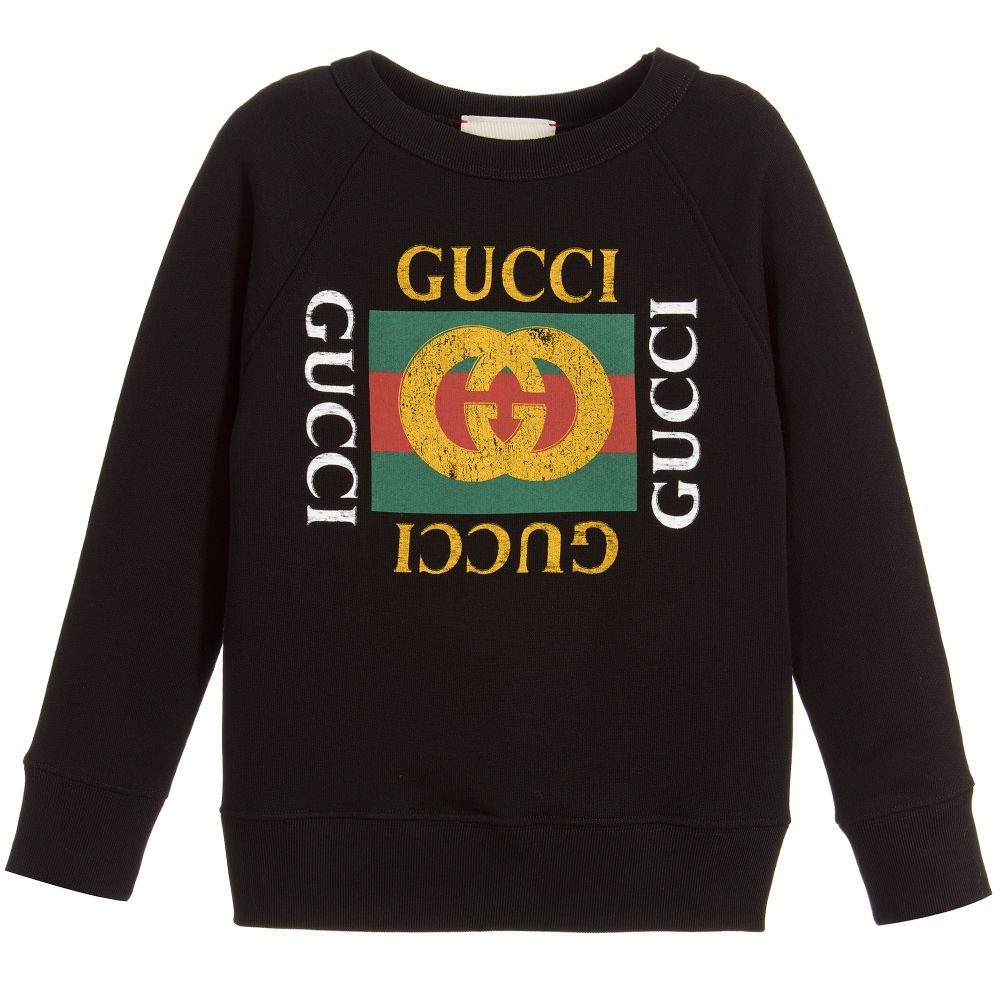 Boys & Girls Black Logo Cotton Sweatshirt