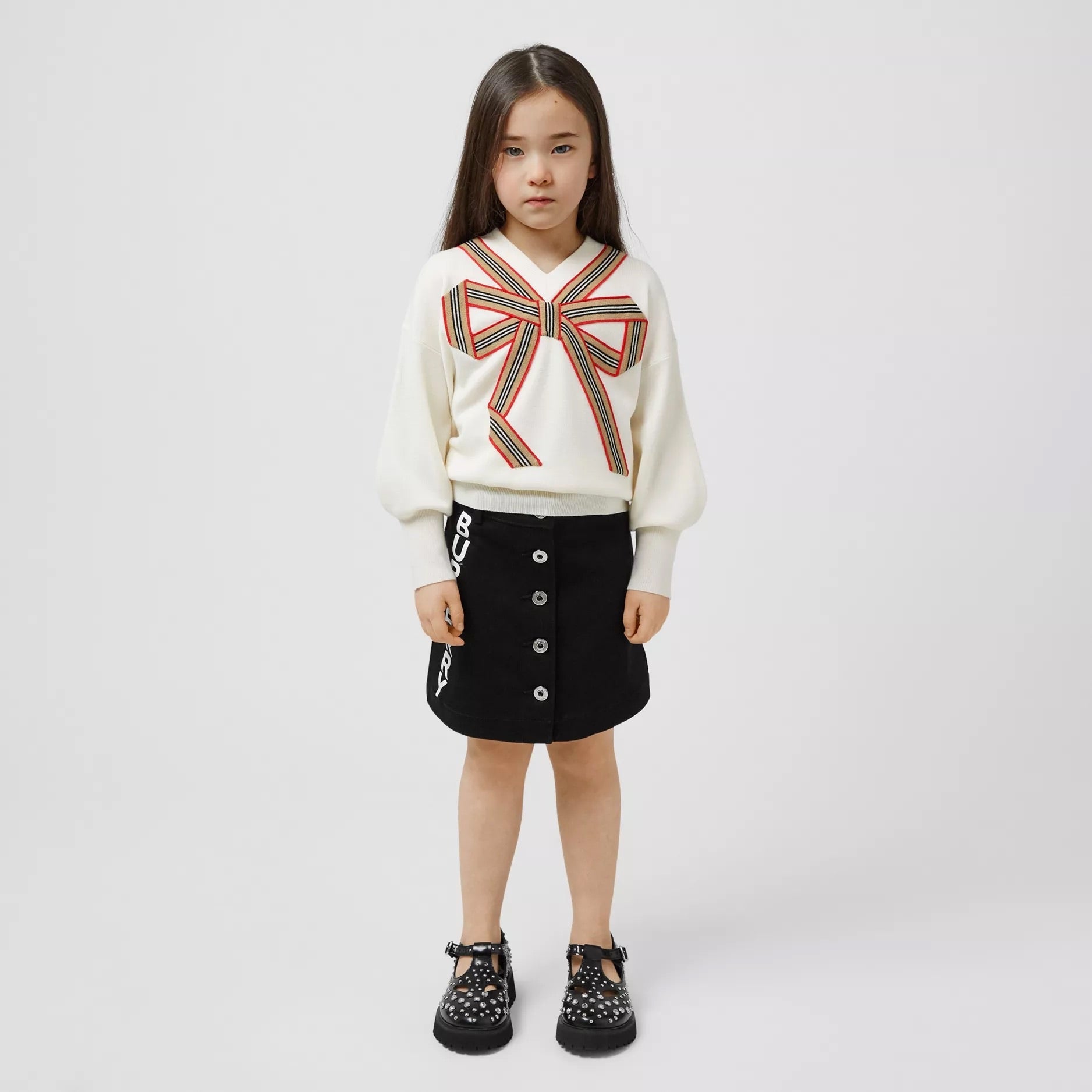 Girls Ivory Bow Jumper