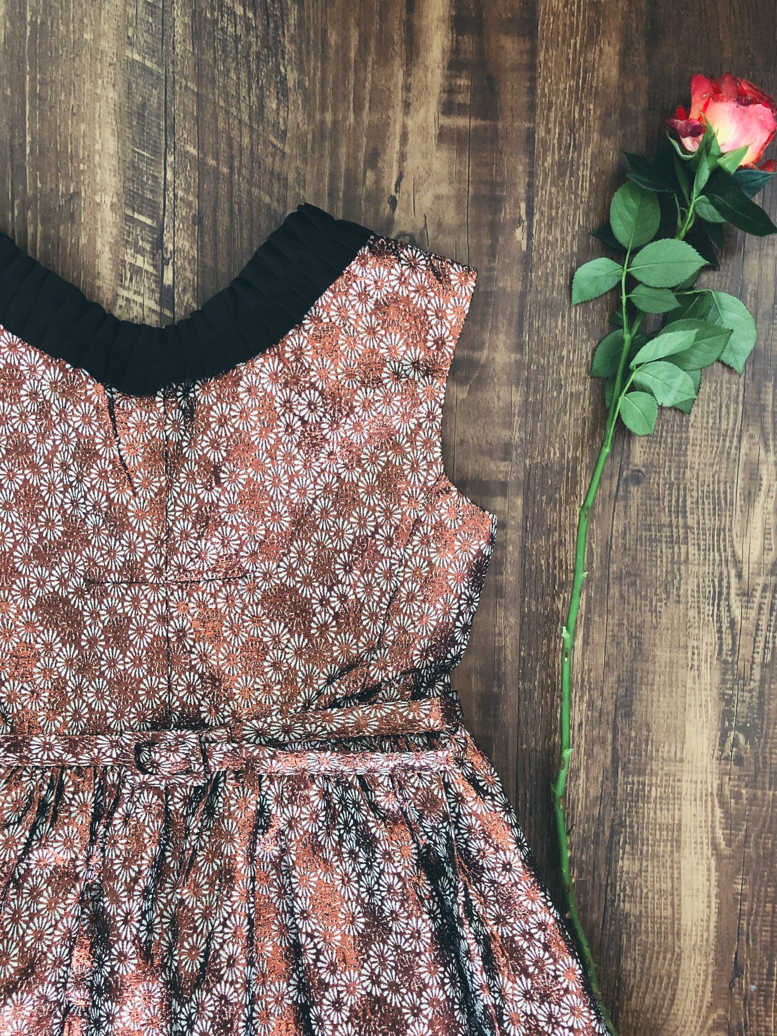 Girls Metalised Flower V-neck Dress