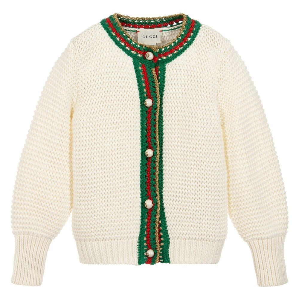 Girls White & Green Cardigan