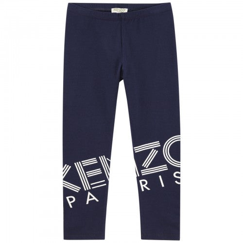 Girls Navy Logo Cotton Leggings